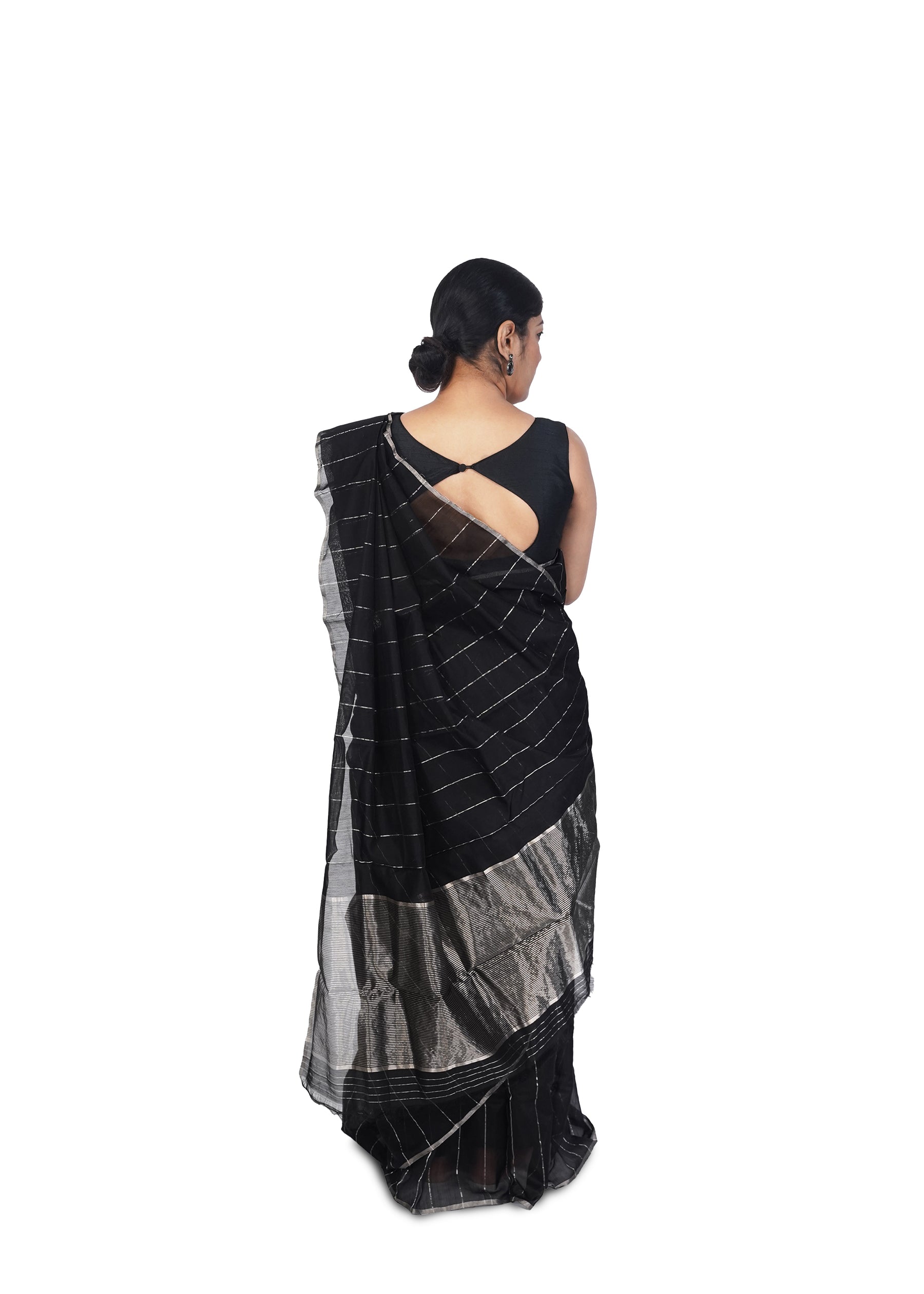 Black With Silver Stripes Chanderi Cotton Silk Saree