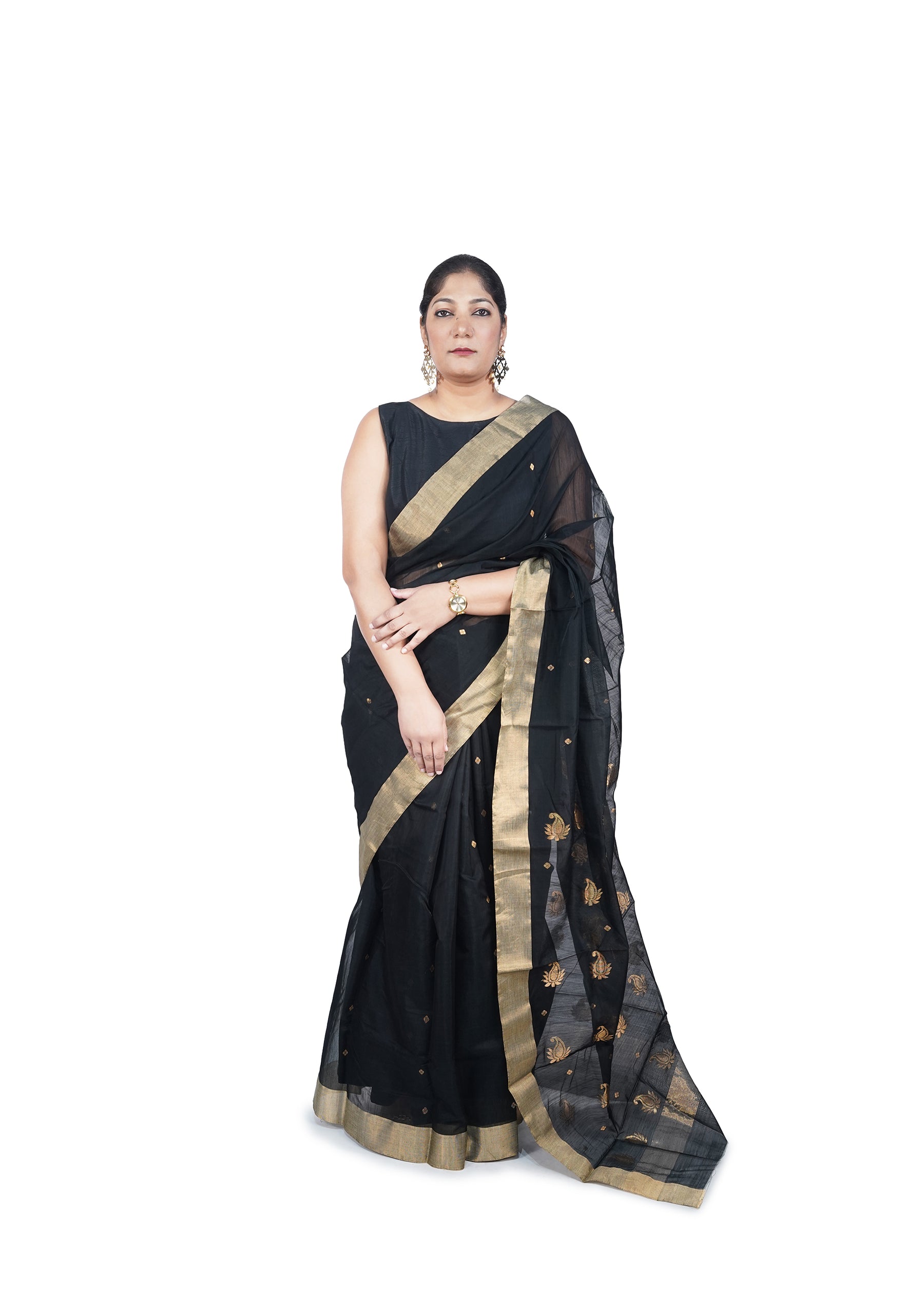 Black Chanderi Cotton Silk Saree