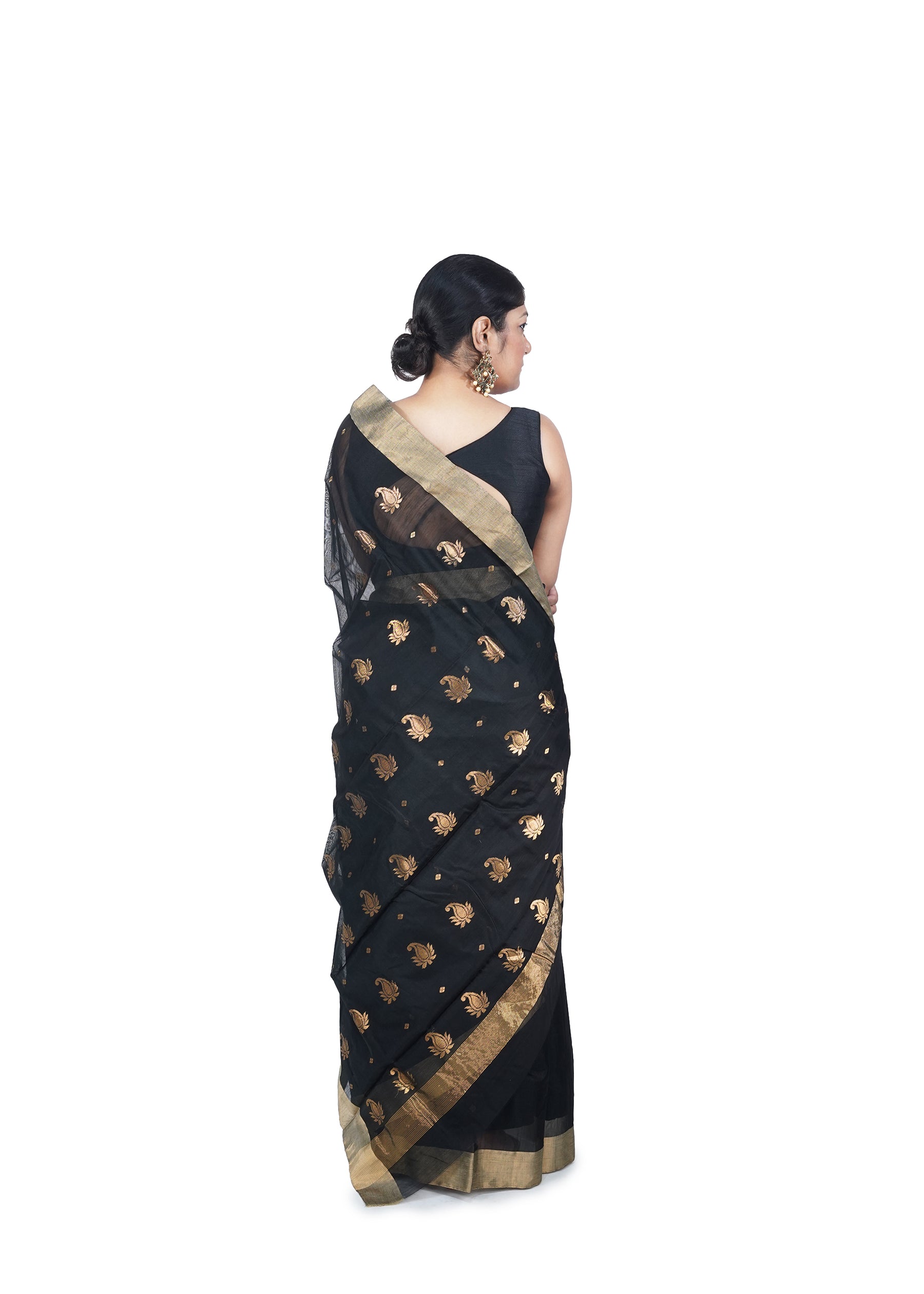 Black Chanderi Cotton Silk Saree
