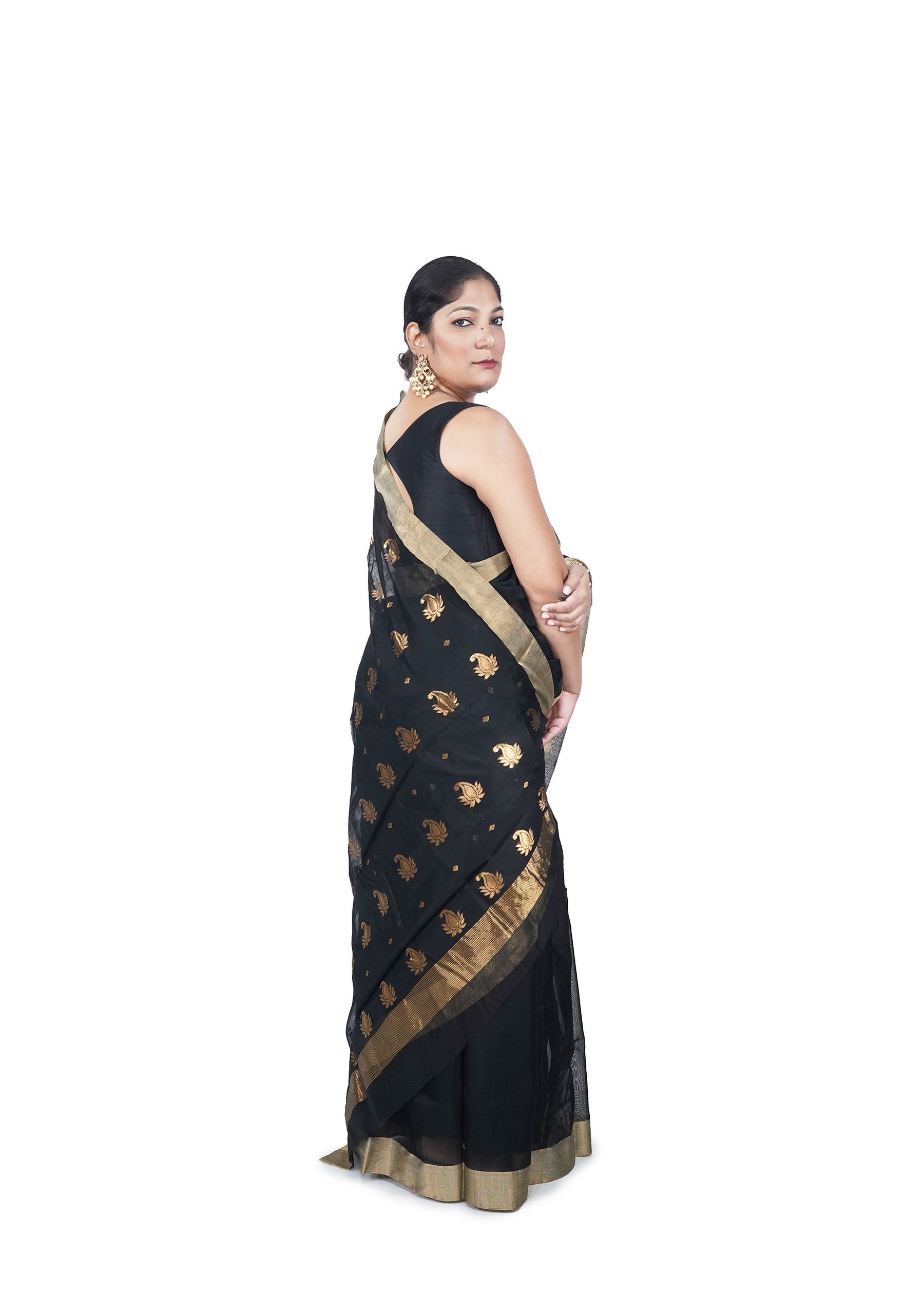 Black Chanderi Cotton Silk Saree