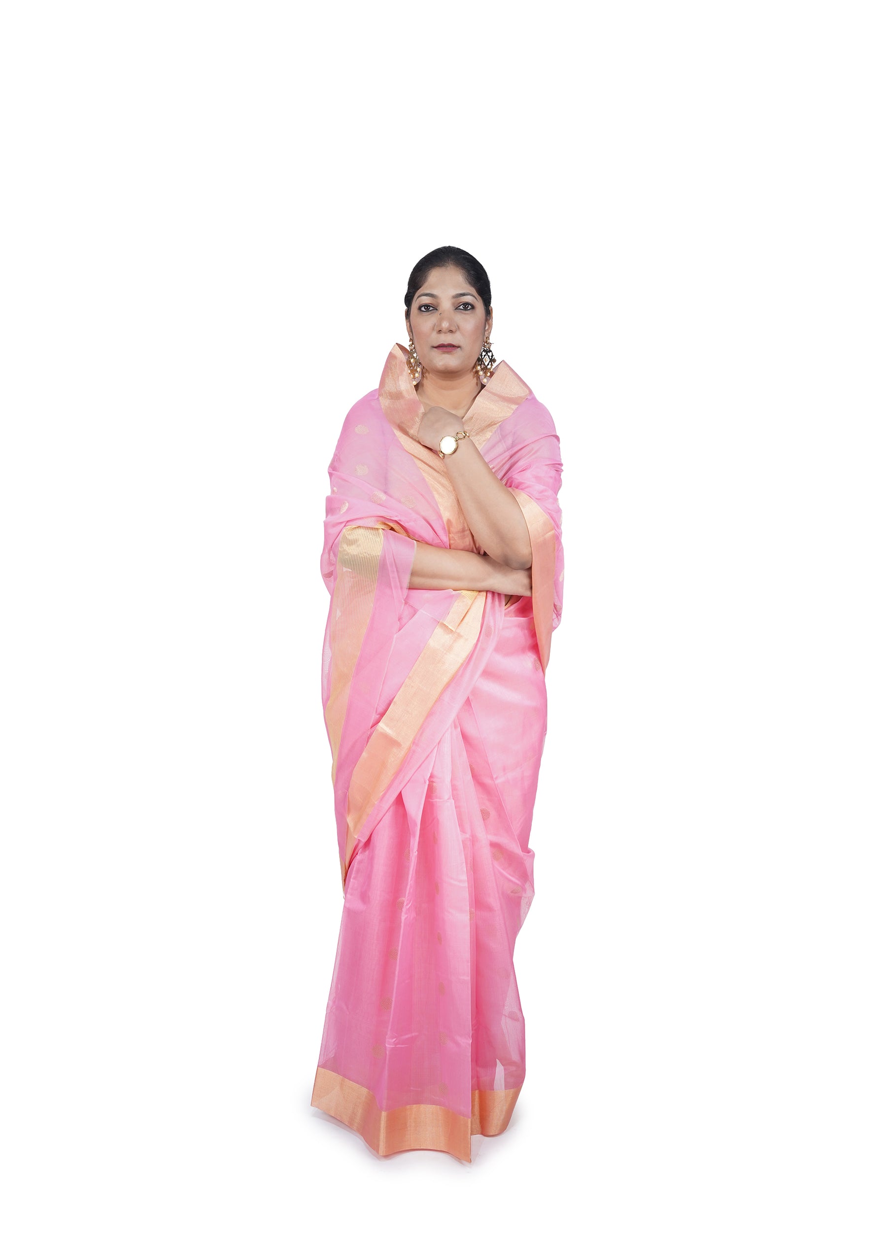 Blush Pink Cotton Silk Chanderi Saree