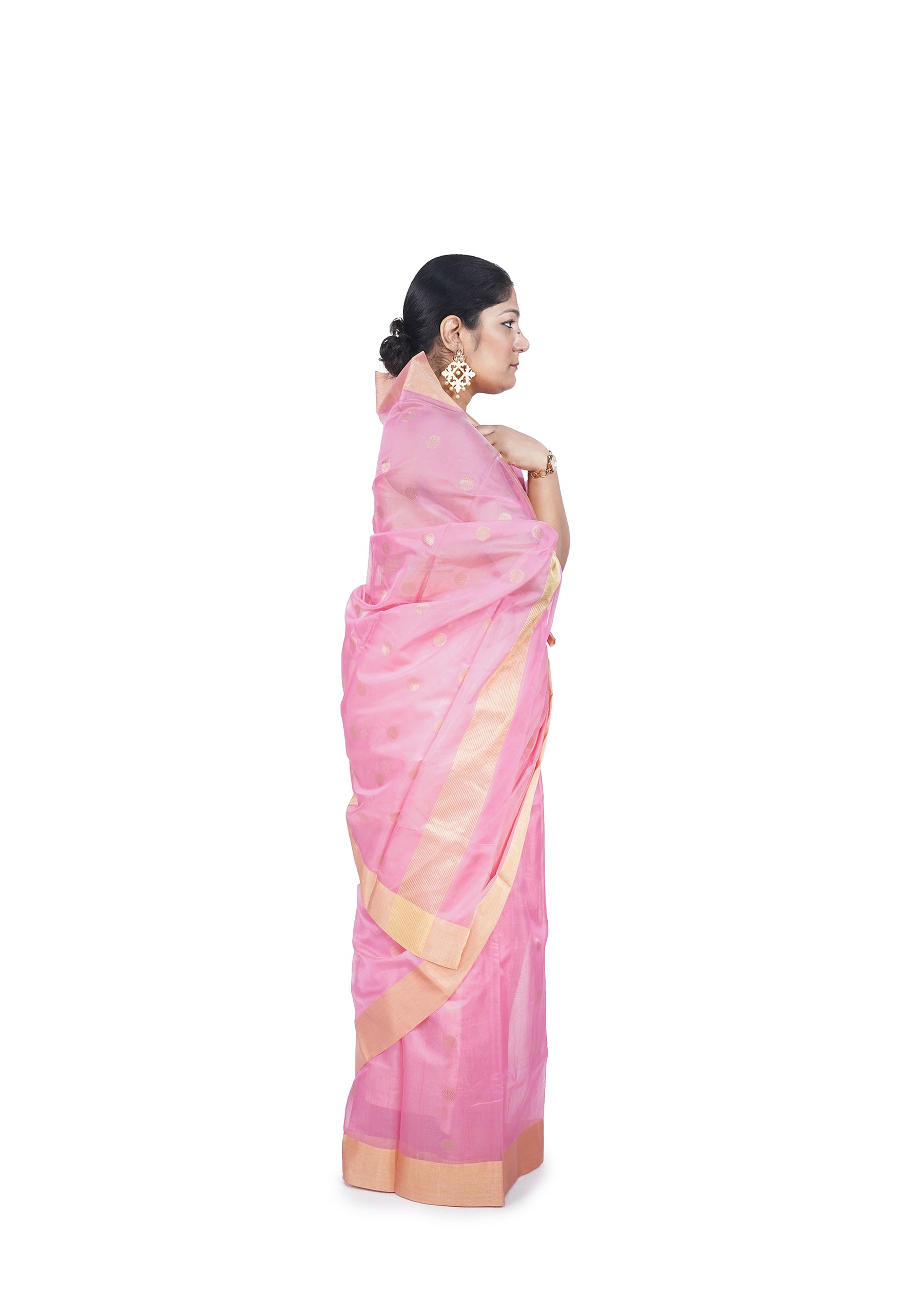 Blush Pink Cotton Silk Chanderi Saree