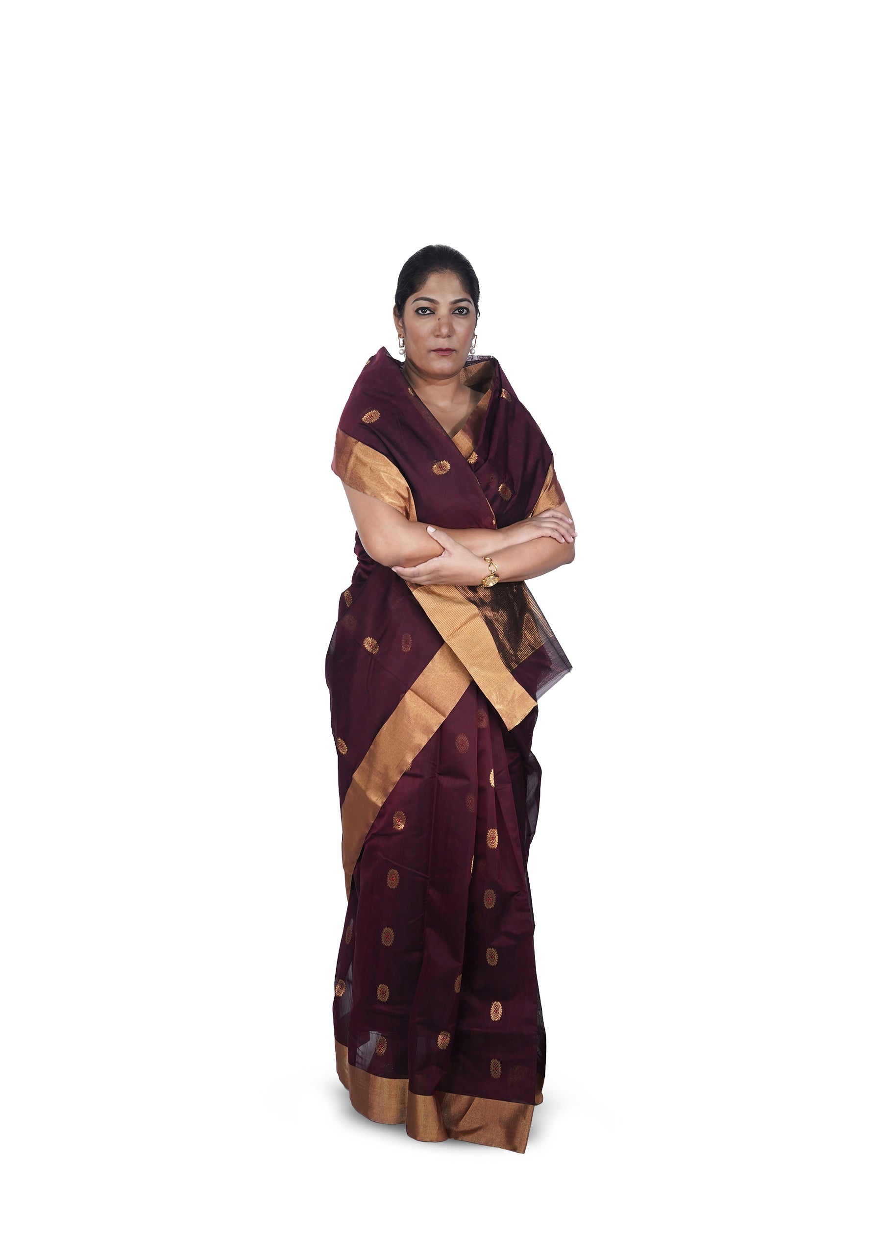 Brown Chanderi Cotton Silk Asharfi Motif Saree