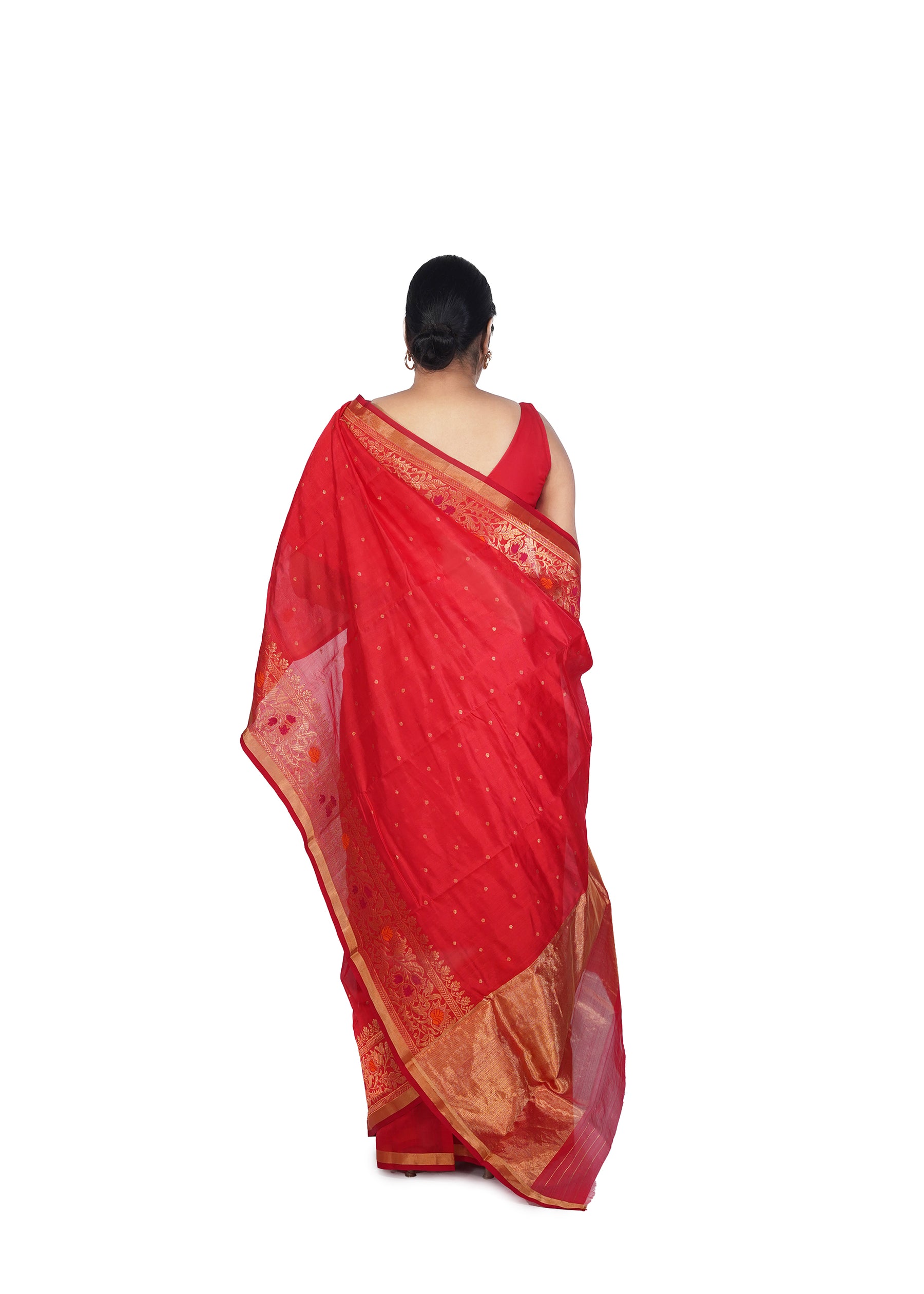Crimson Red Chanderi Silk Saree With Jangla Border