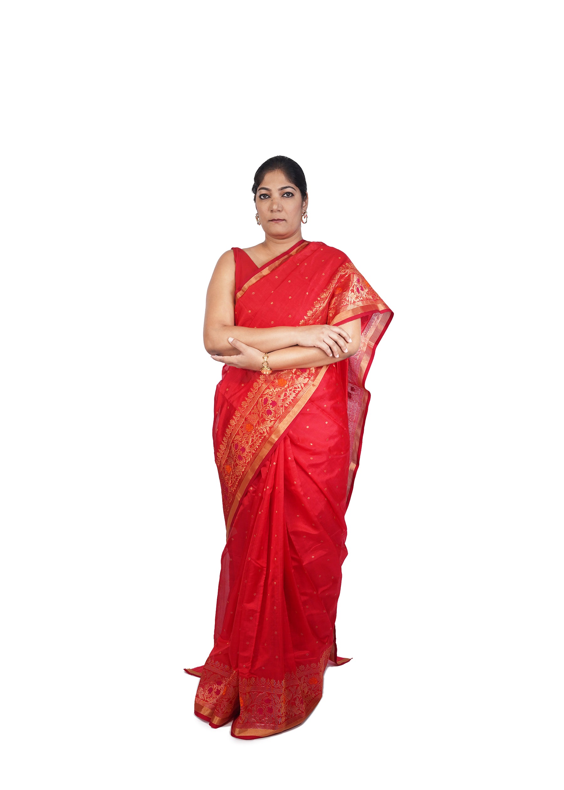 Crimson Red Chanderi Silk Saree With Jangla Border