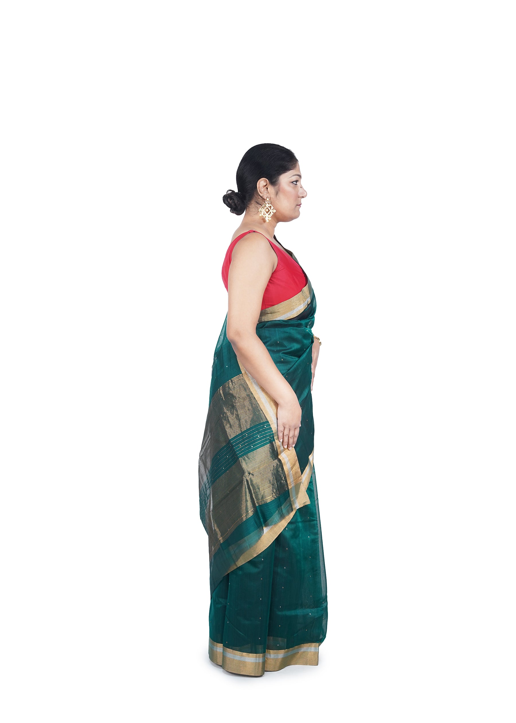 Emerald Green Chanderi Cotton Silk Saree