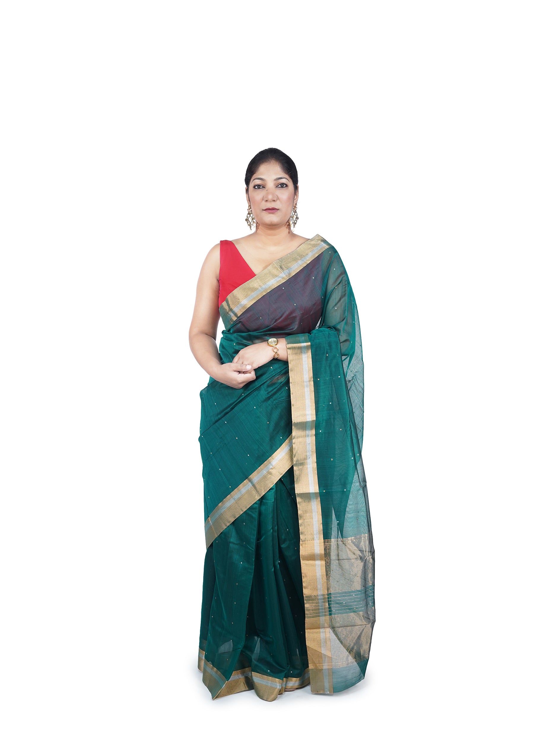 Emerald Green Chanderi Cotton Silk Saree