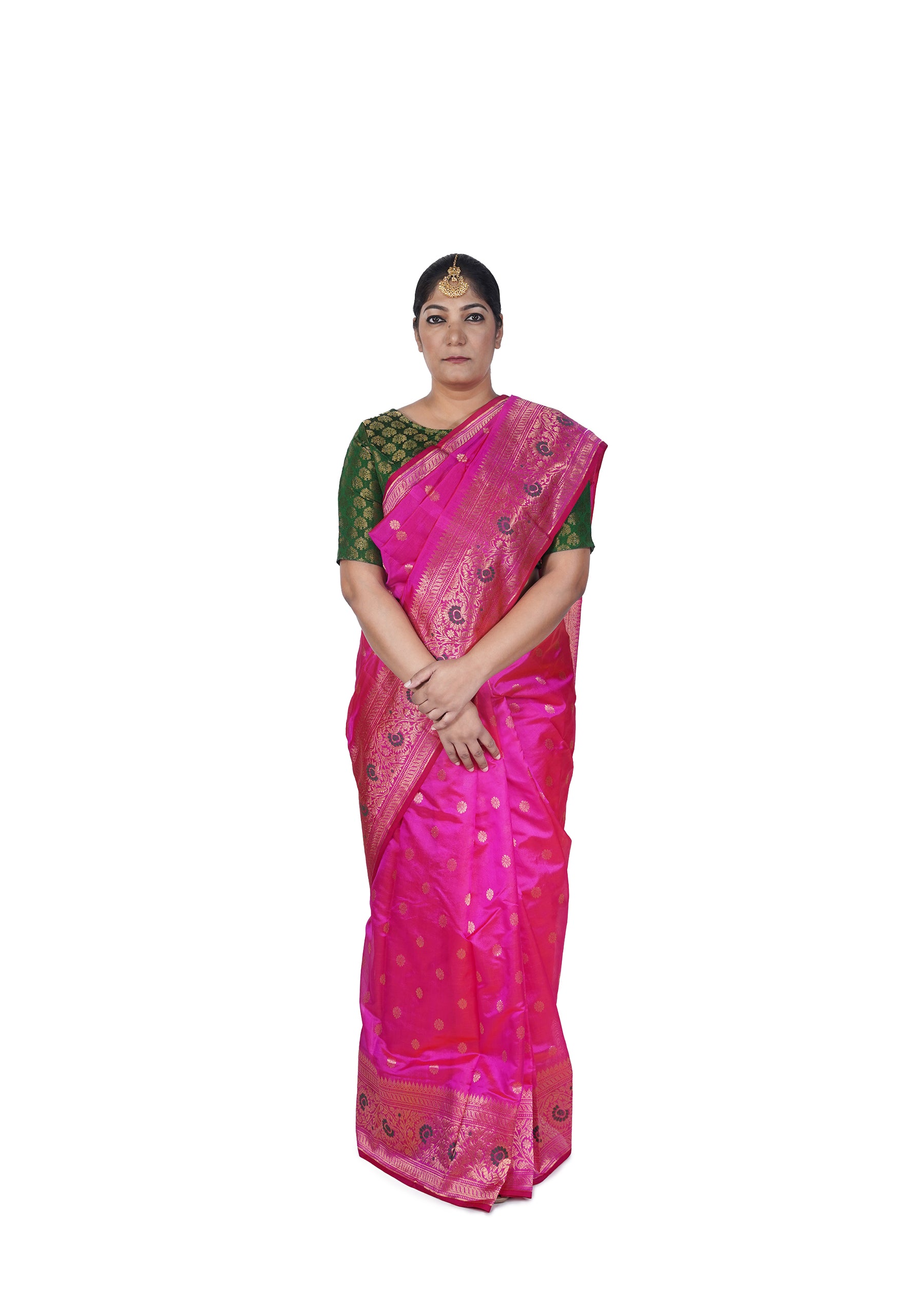 Fuschia Pink With Jangla Border Chanderi Silk Saree
