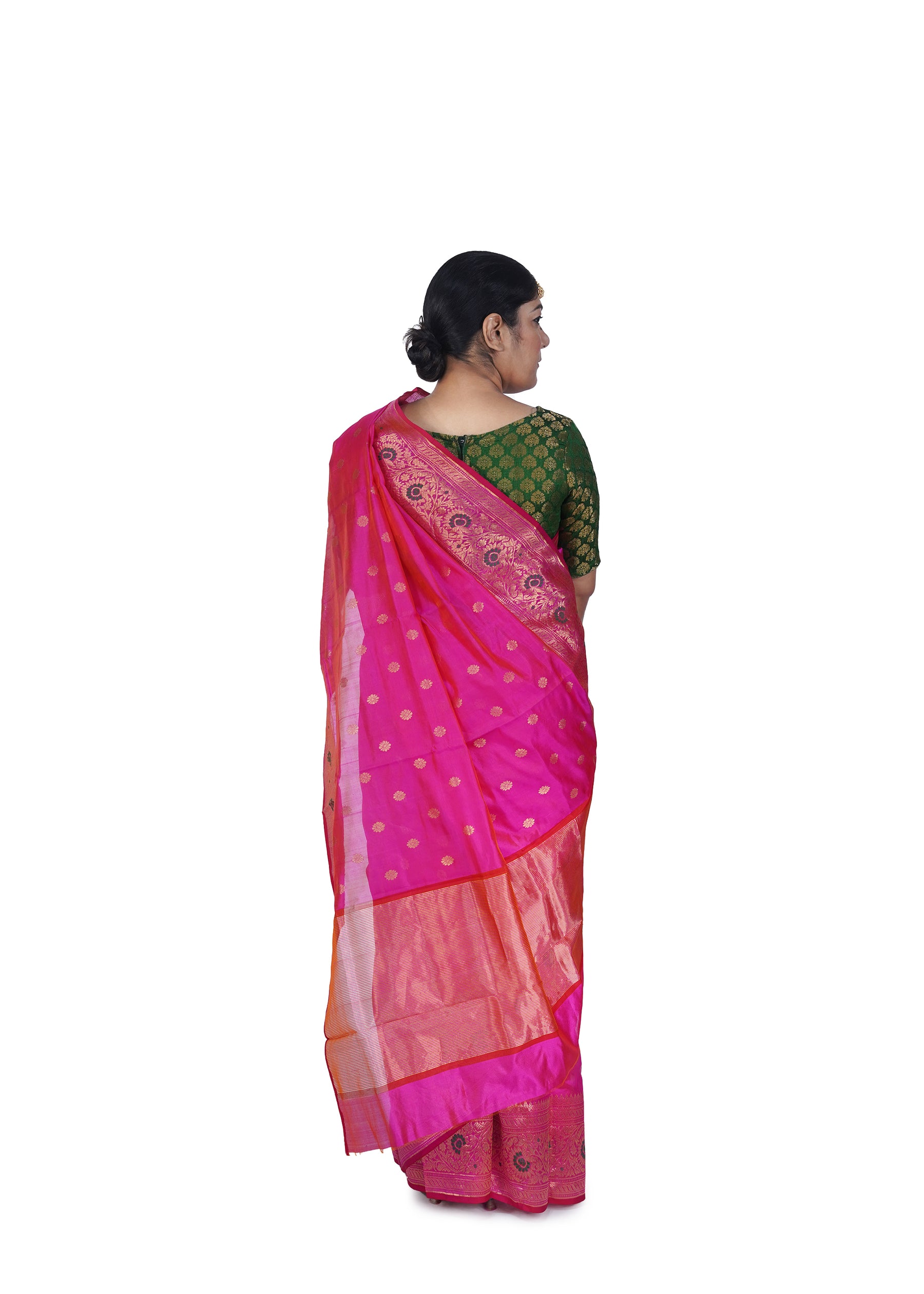 Fuschia Pink With Jangla Border Chanderi Silk Saree