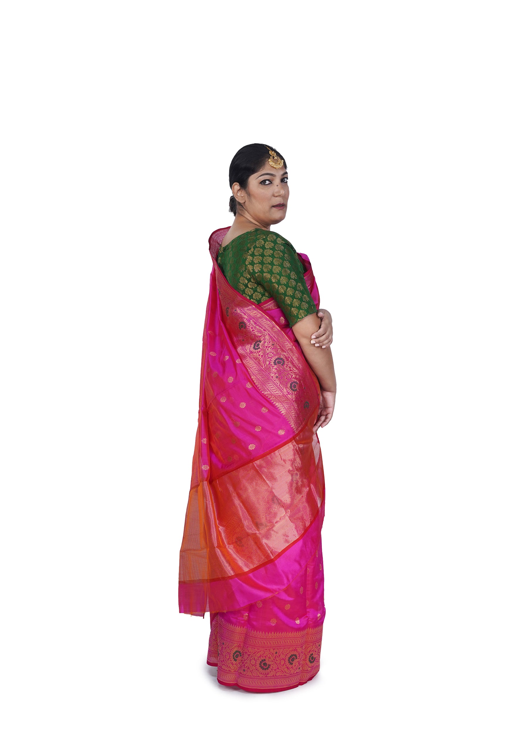 Fuschia Pink With Jangla Border Chanderi Silk Saree