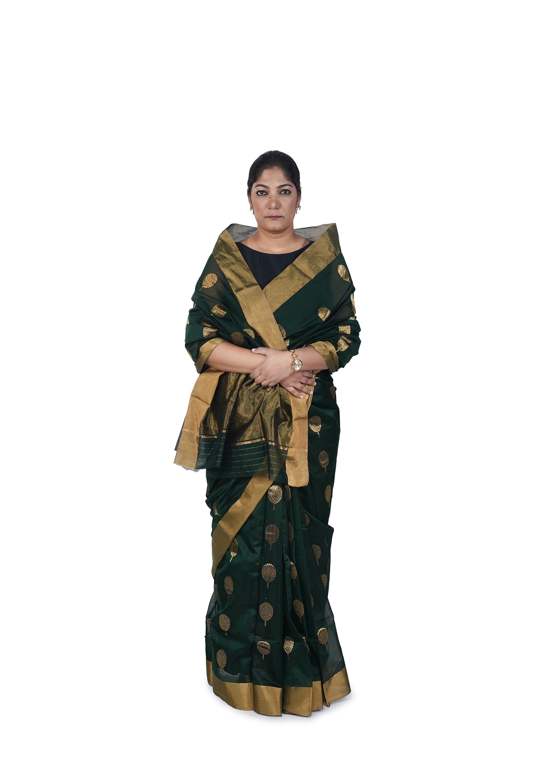 Green Silk Cotton Chanderi Saree
