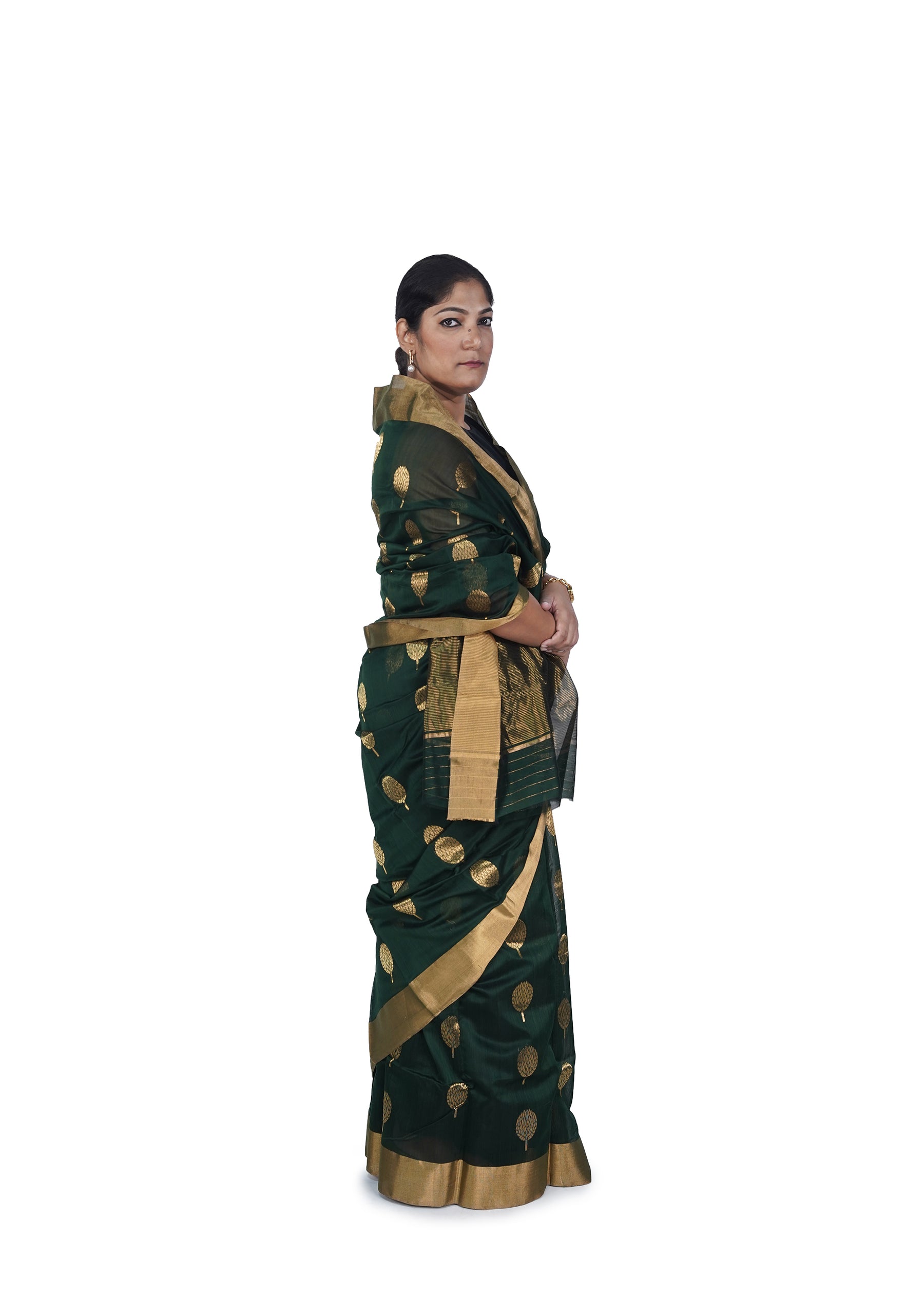 Green Silk Cotton Chanderi Saree