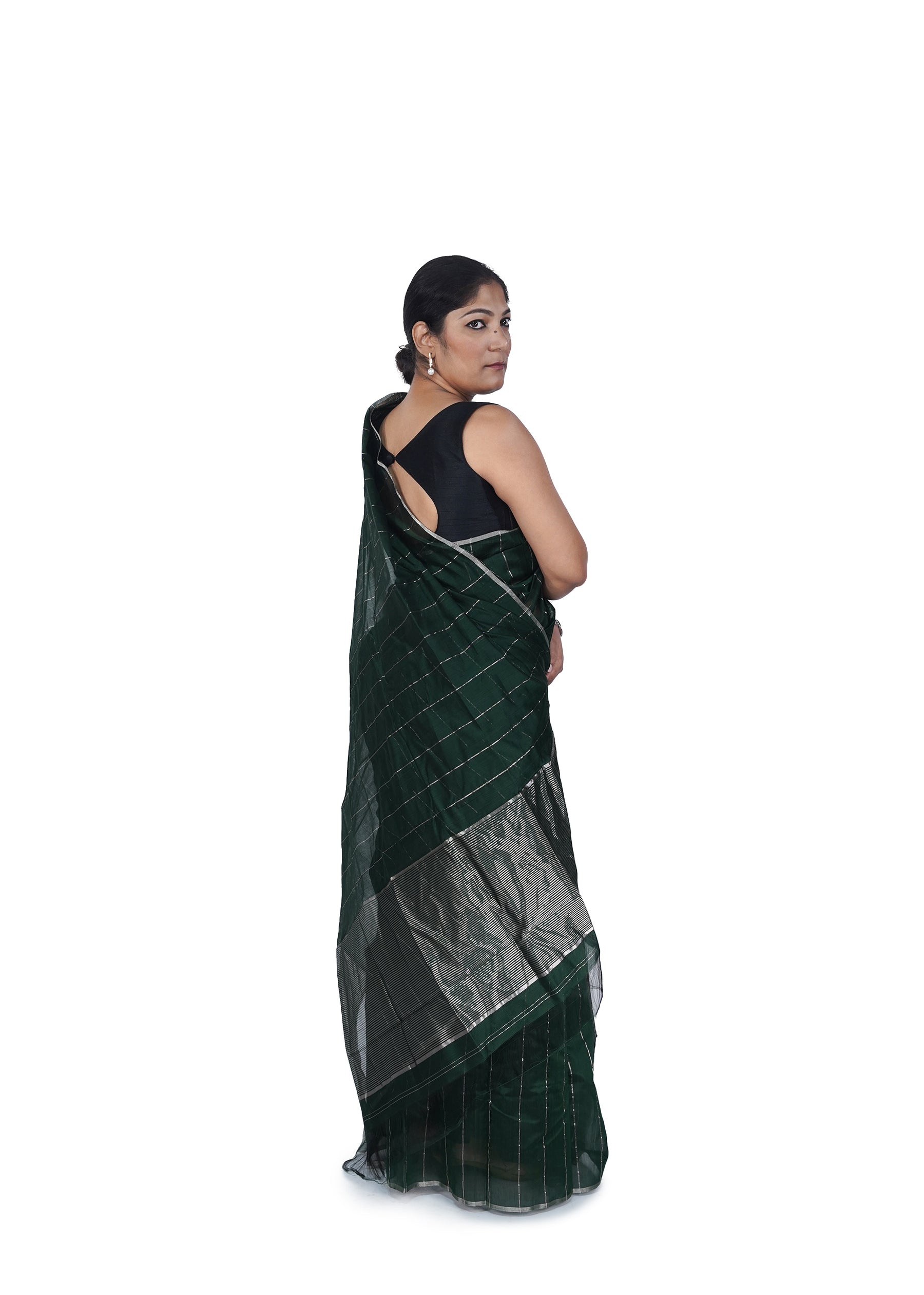 Green With Silver Stripes Chanderi Cotton Silk Saree