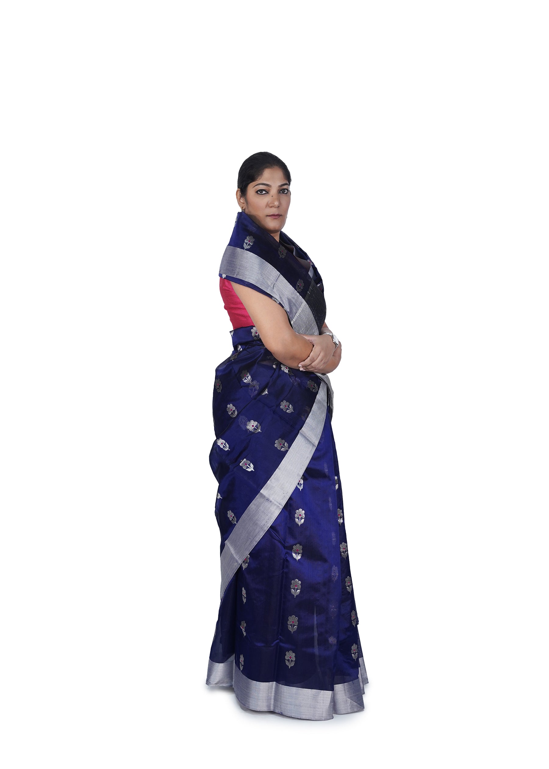 Indigo Blue Chanderi Silk Saree