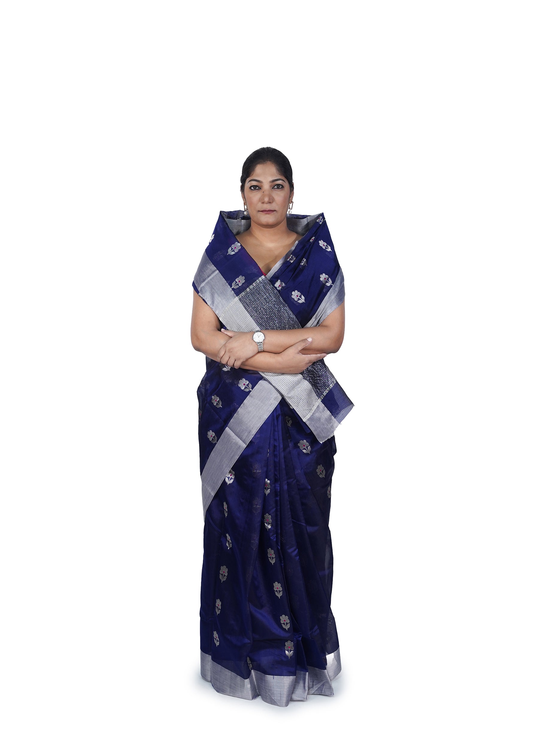 Indigo Blue Chanderi Silk Saree