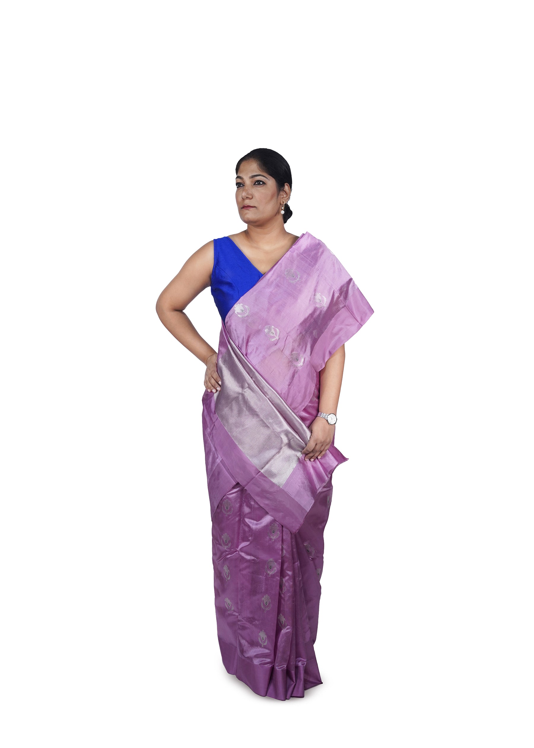 Lavender Chanderi Silk Saree With Bold Silver Motif
