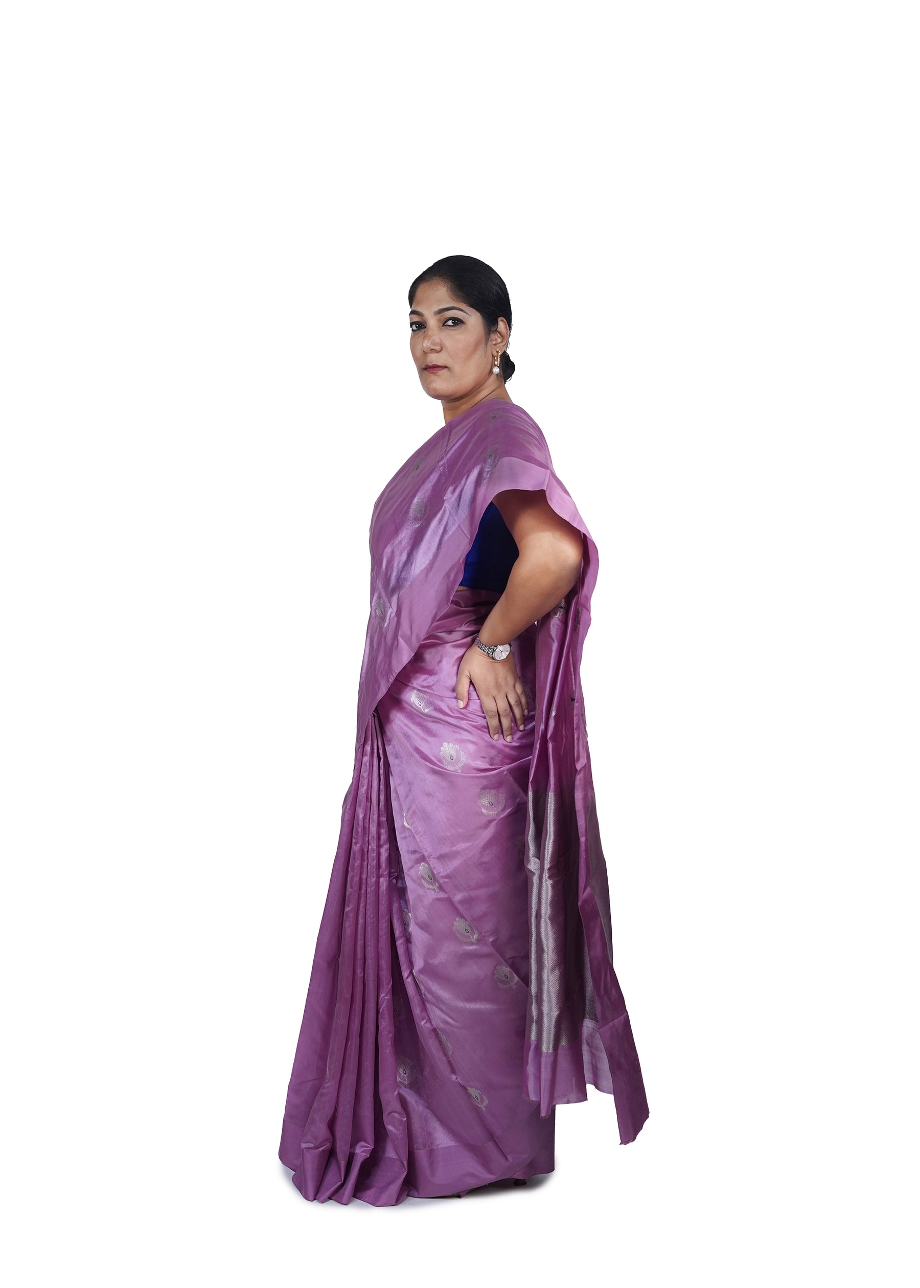 Lavender Chanderi Silk Saree With Bold Silver Motif