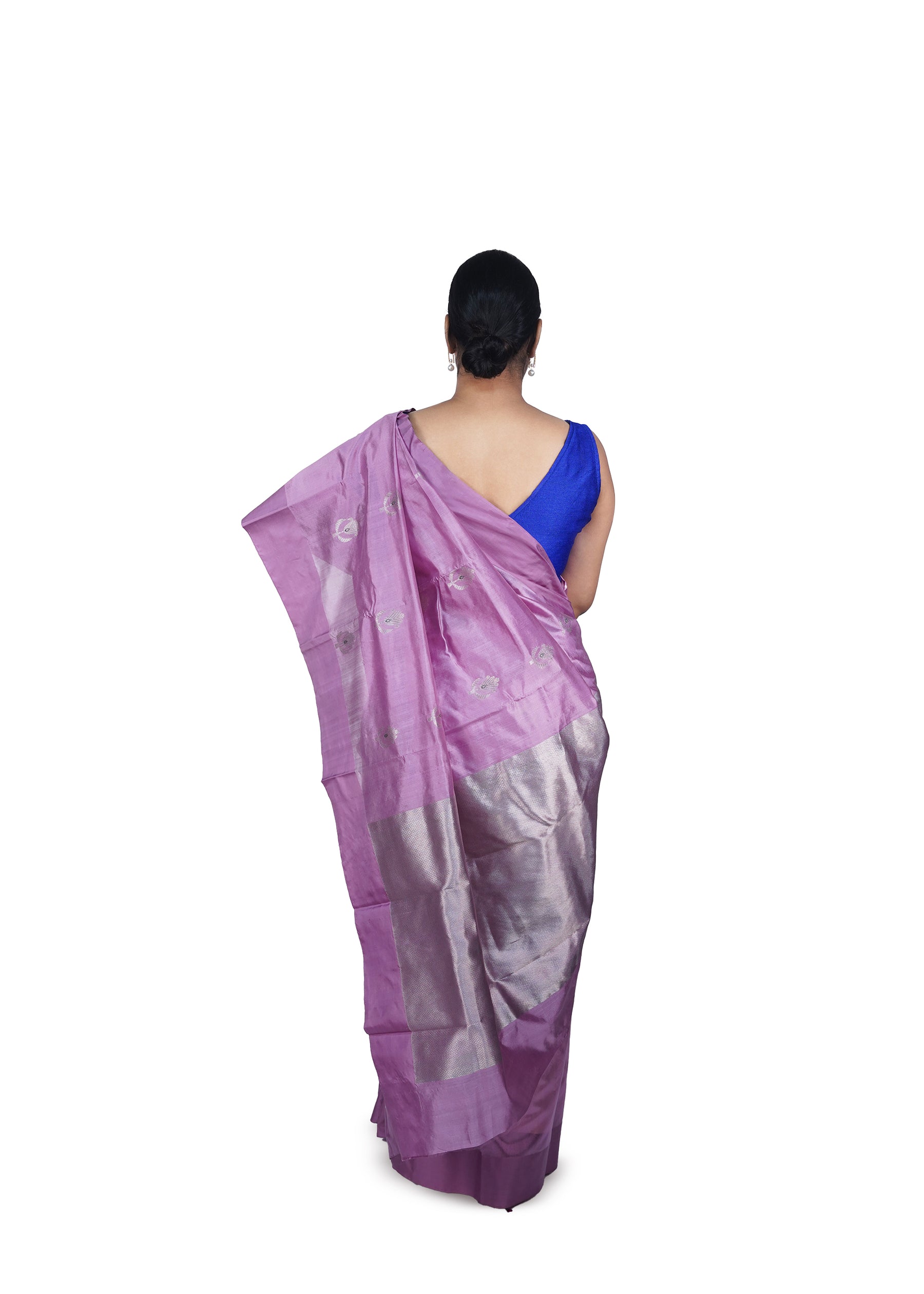 Lavender Chanderi Silk Saree With Bold Silver Motif