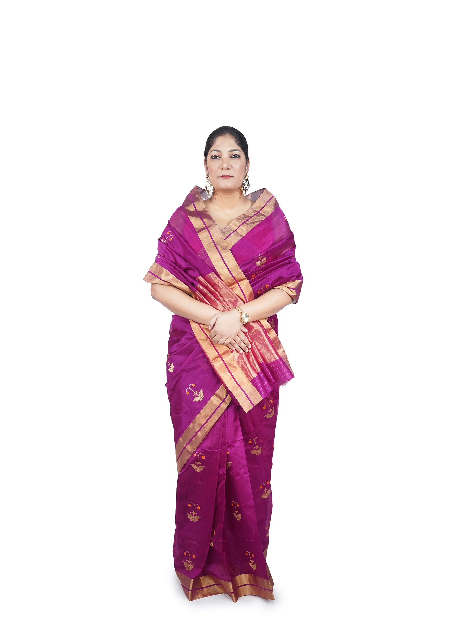 Magenta Floral Motif Chanderi Silk Saree