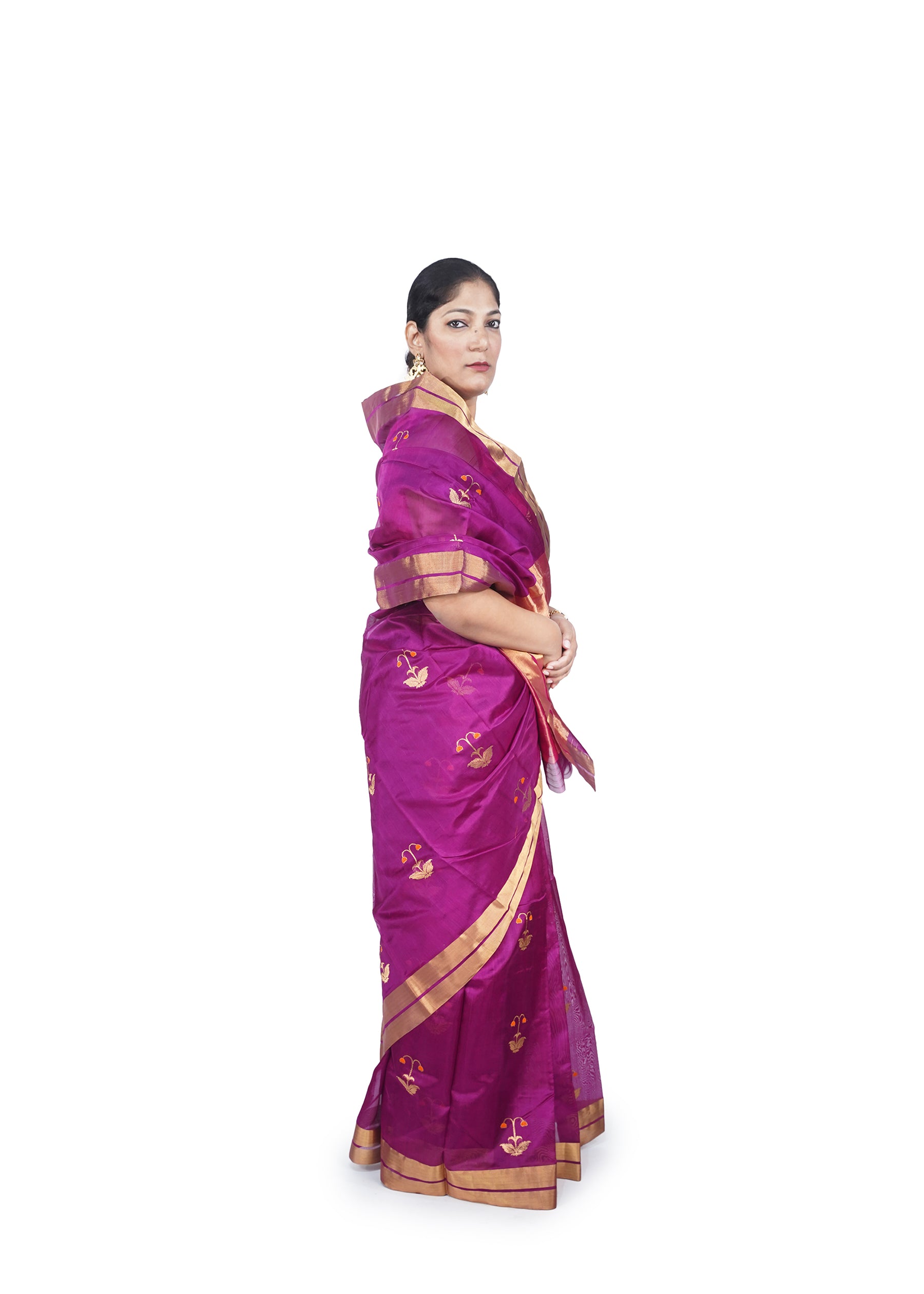 Magenta Floral Motif Chanderi Silk Saree