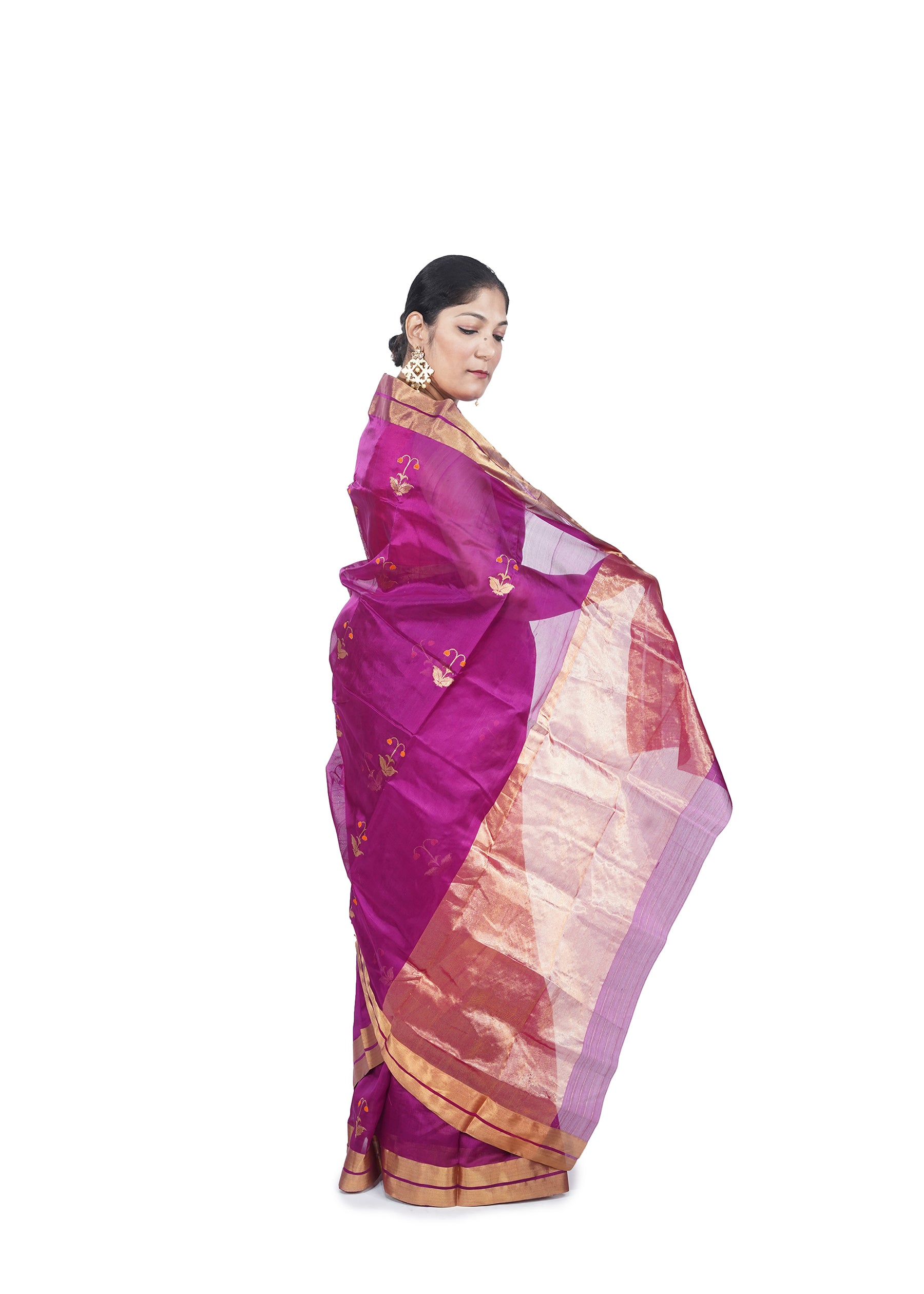 Magenta Floral Motif Chanderi Silk Saree