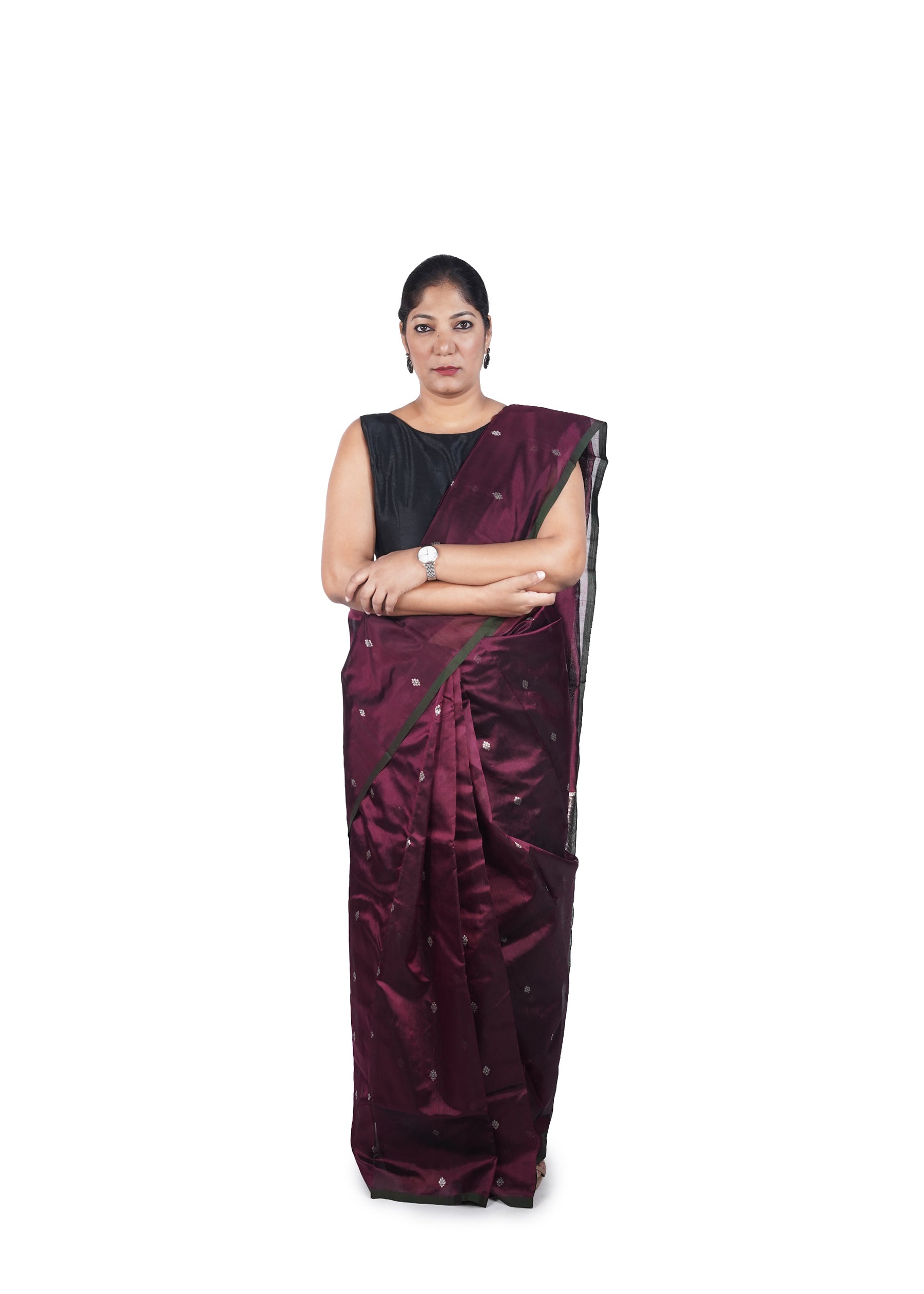 Maroon Chanderi Silk Saree With Silver Motif