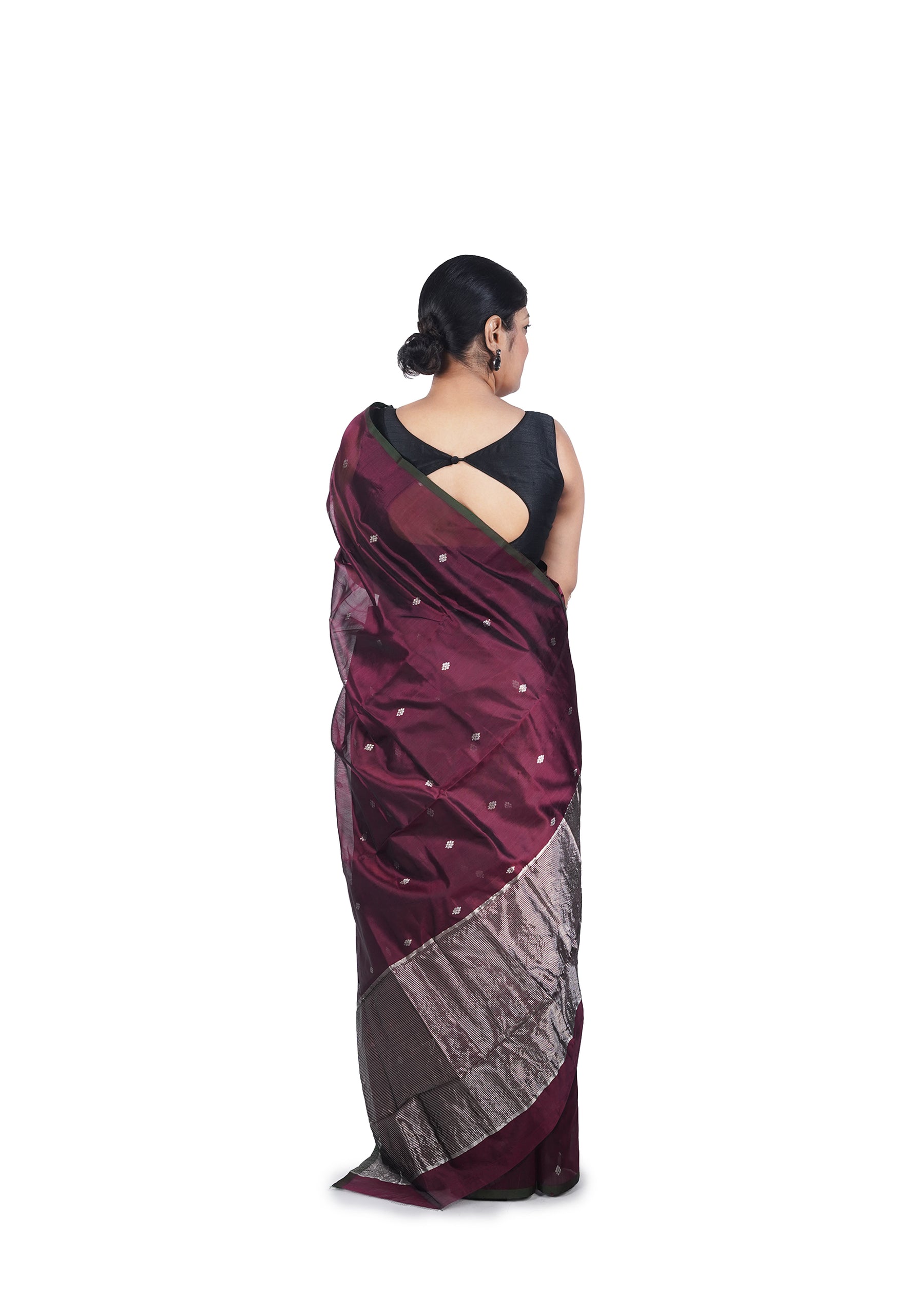 Maroon Chanderi Silk Saree With Silver Motif