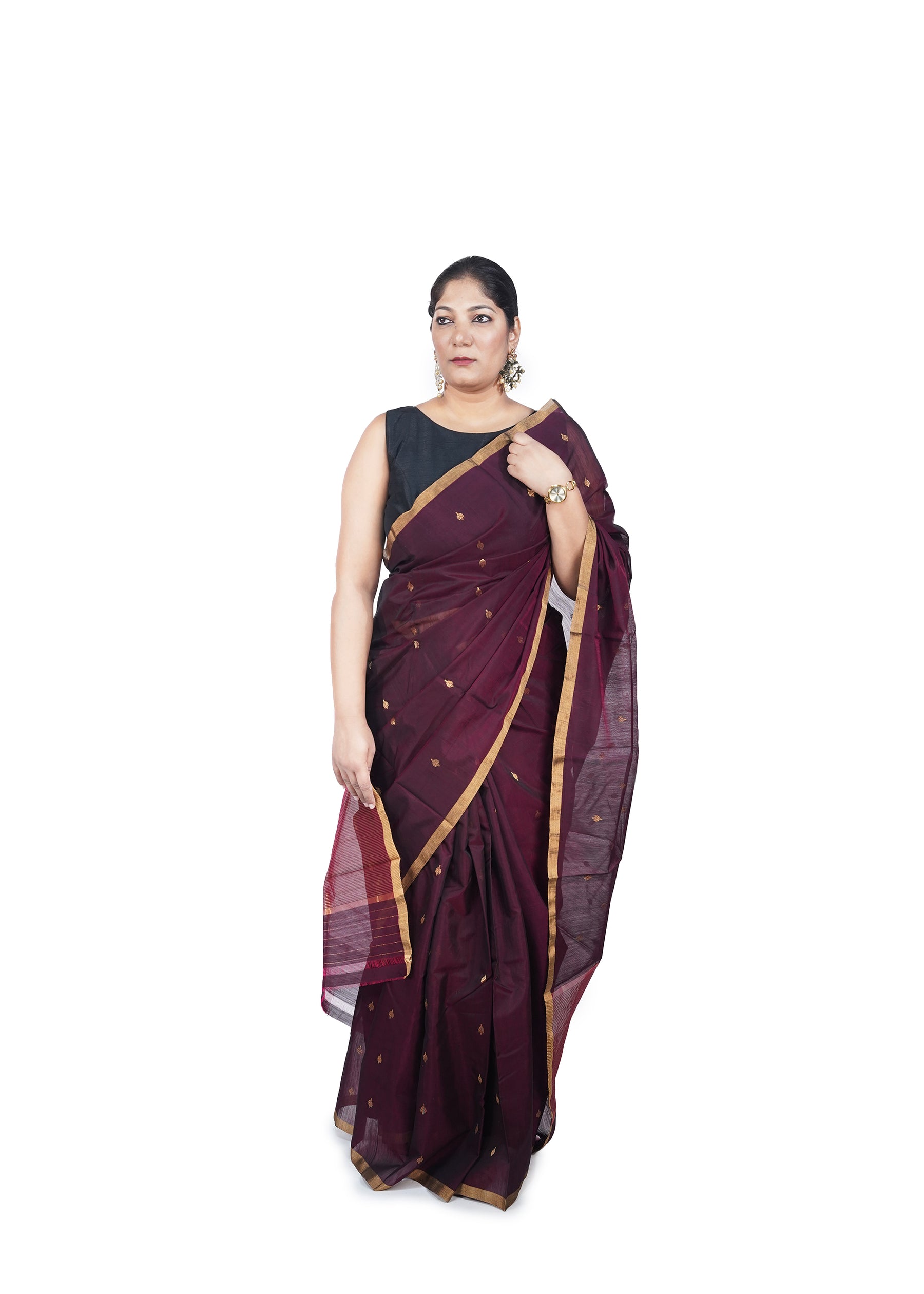 Maroon Golden Motif Chanderi Cotton Silk Saree