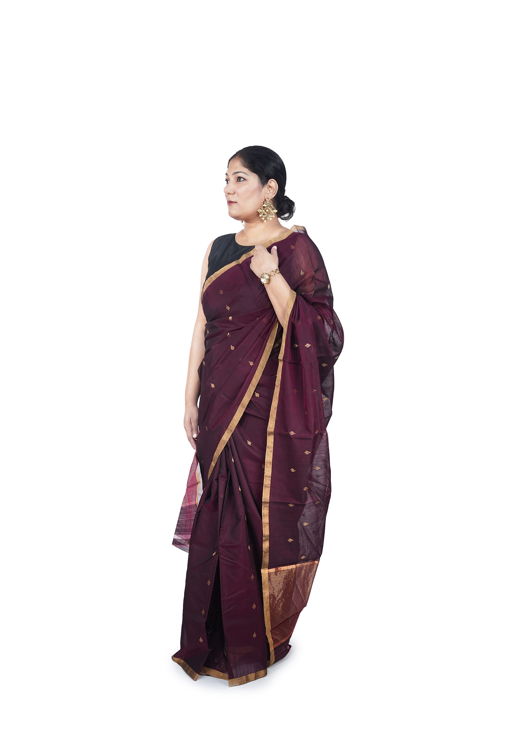 Maroon Golden Motif Chanderi Cotton Silk Saree