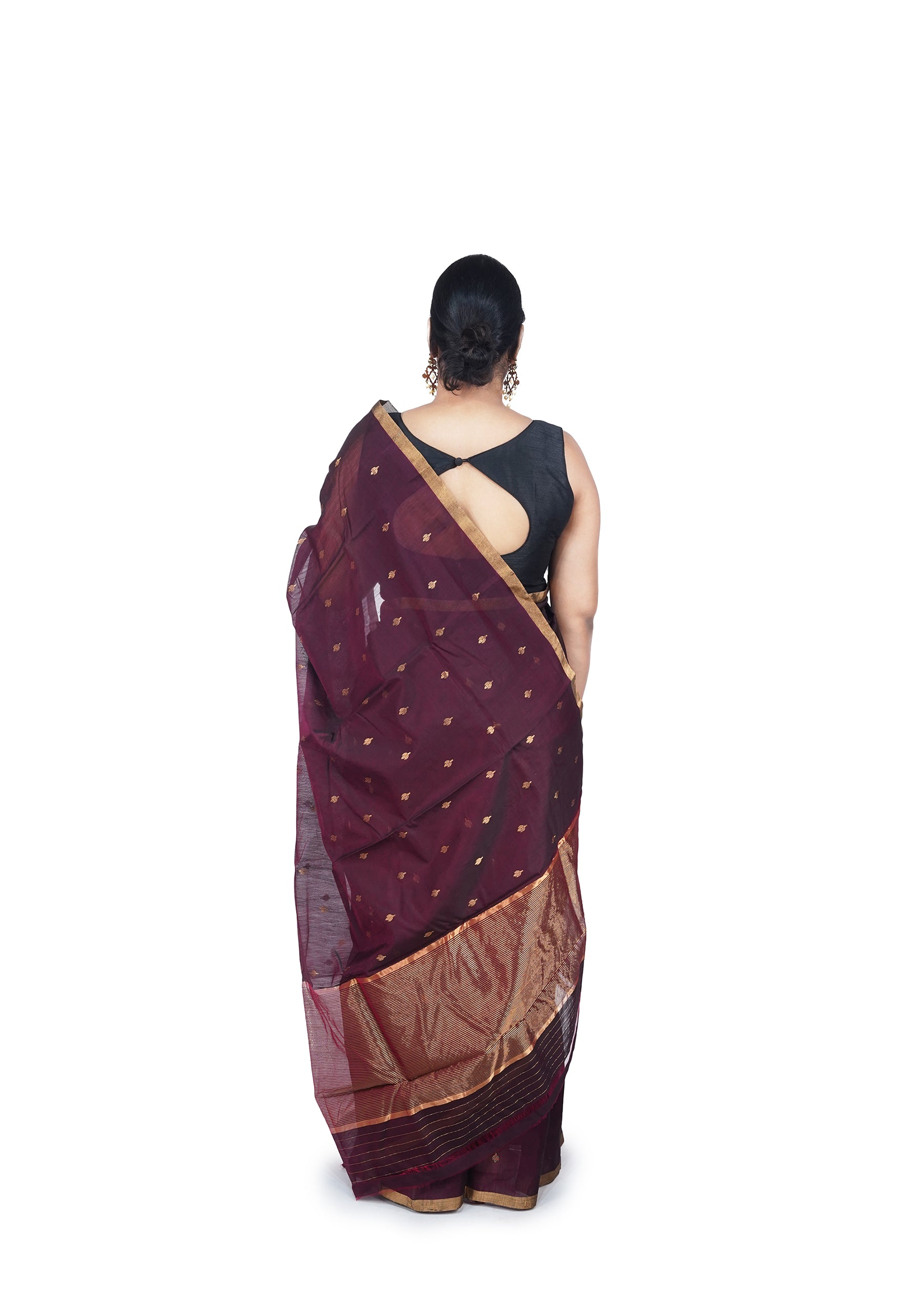 Maroon Golden Motif Chanderi Cotton Silk Saree