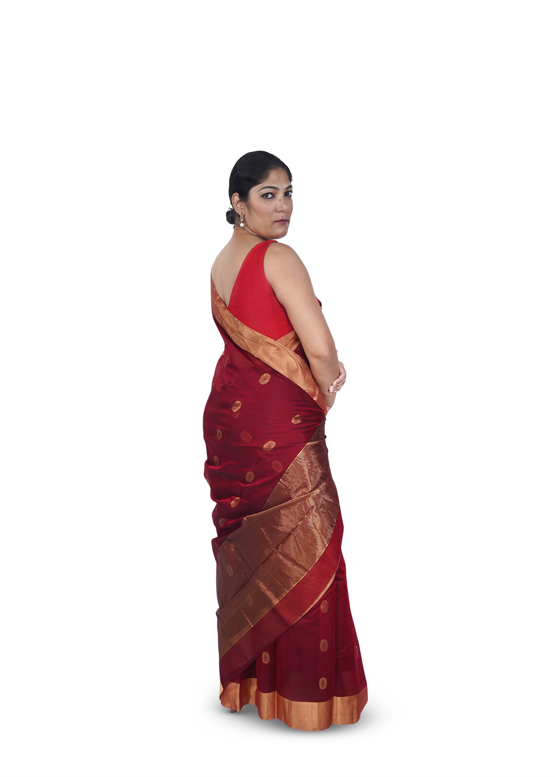 Maroon Chanderi Cotton Silk Asharfi Motif Saree