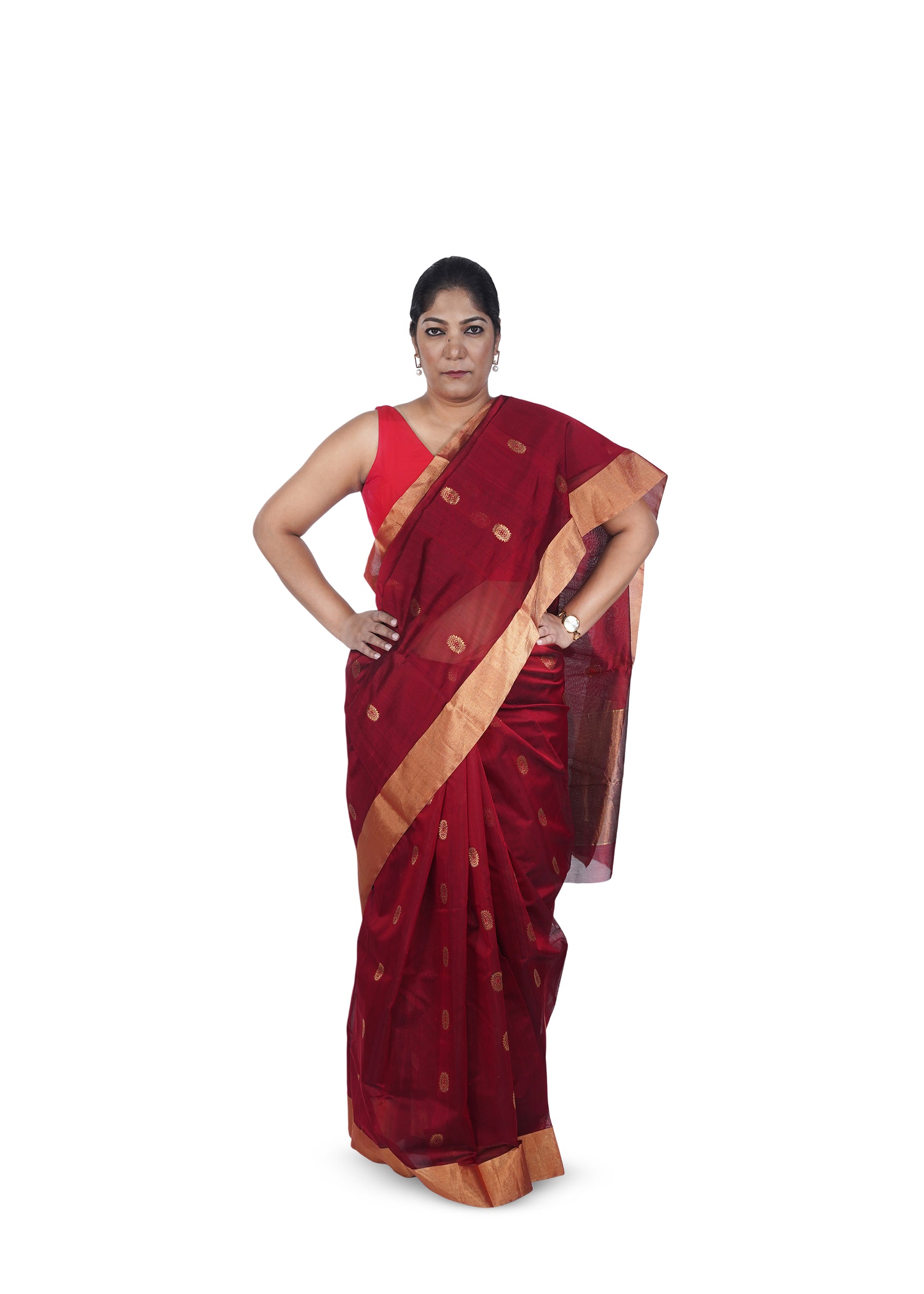 Maroon Chanderi Cotton Silk Asharfi Motif Saree