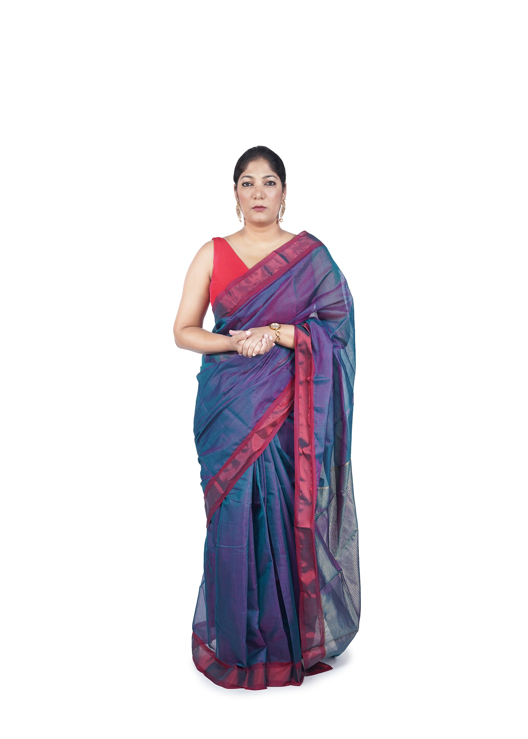 Peacock Blue Chanderi Tissue Saree