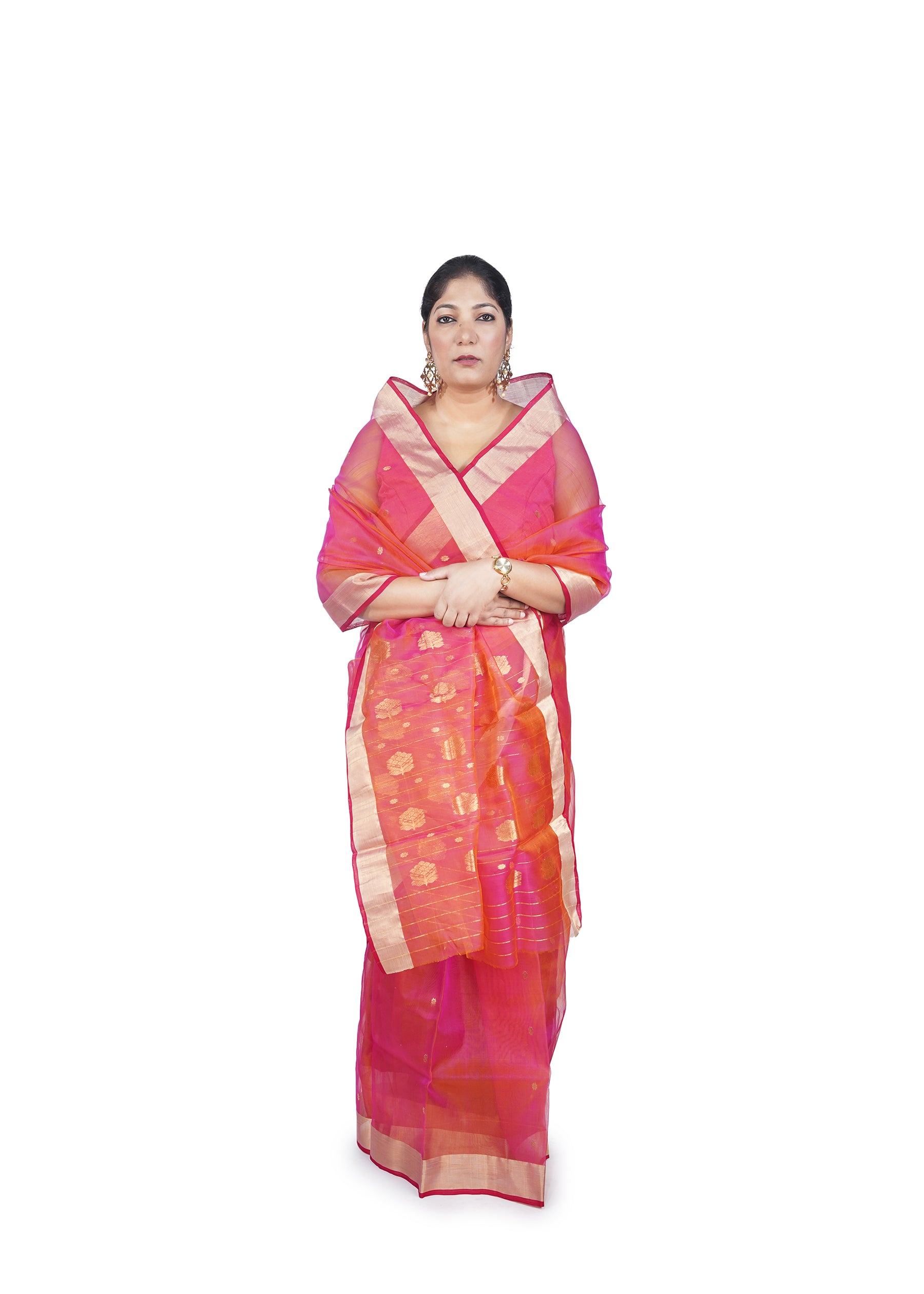 Pink Orange Chanderi Silk Saree
