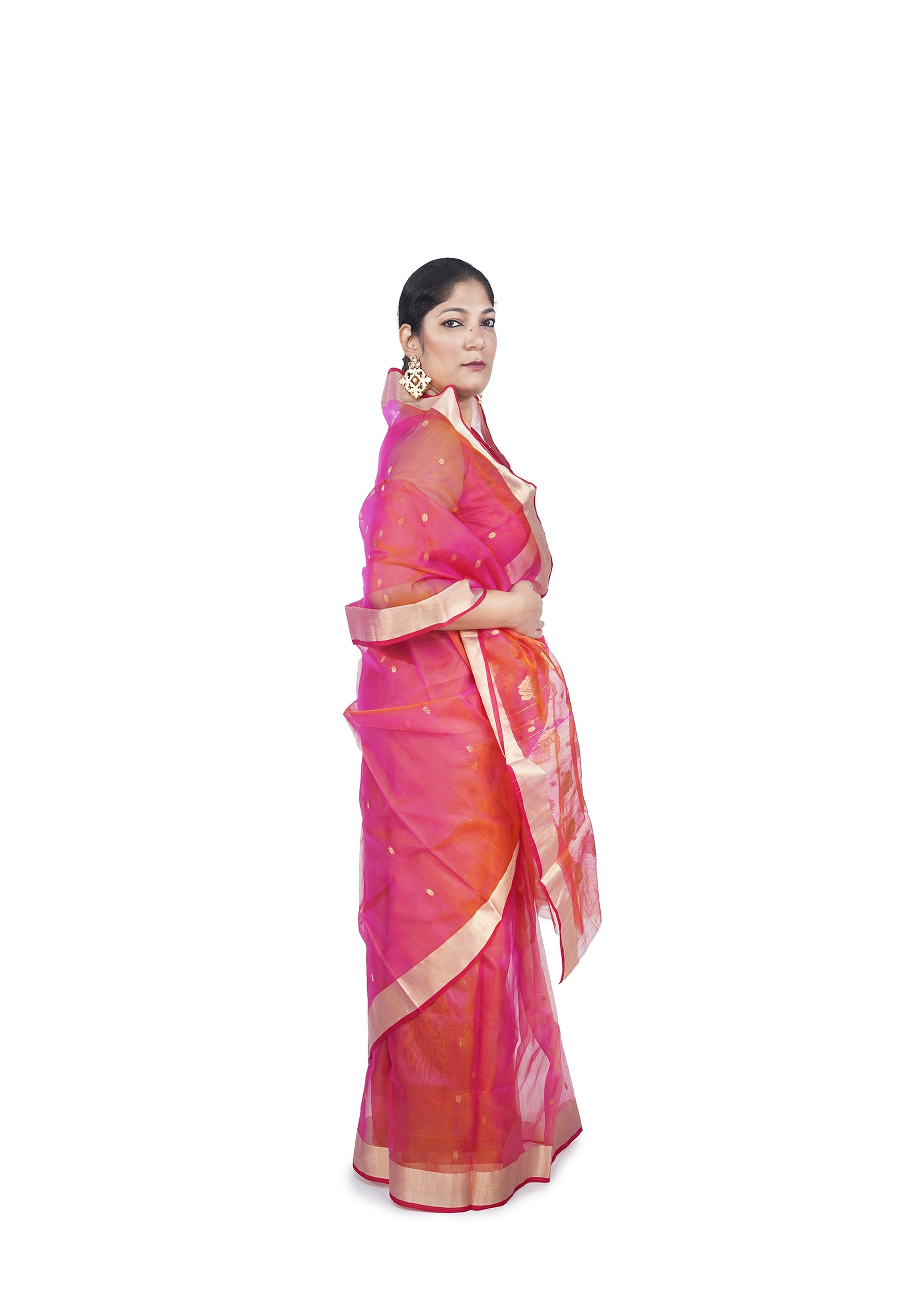 Pink Orange Chanderi Silk Saree