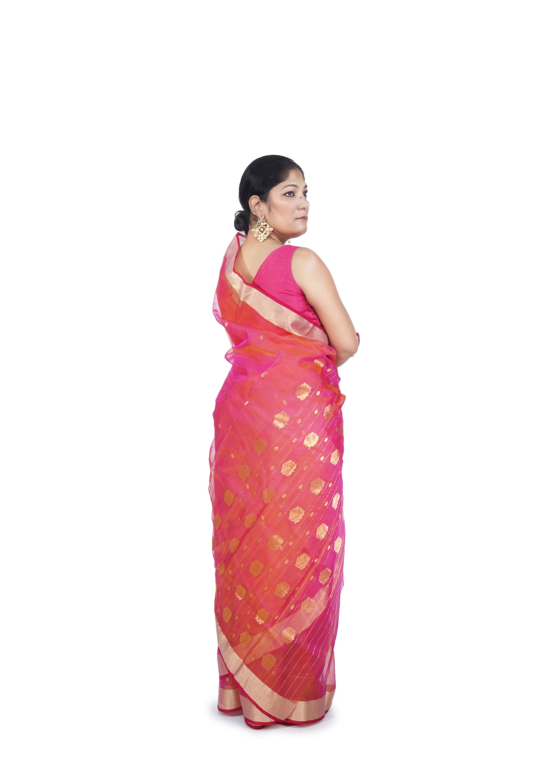 Pink Orange Chanderi Silk Saree