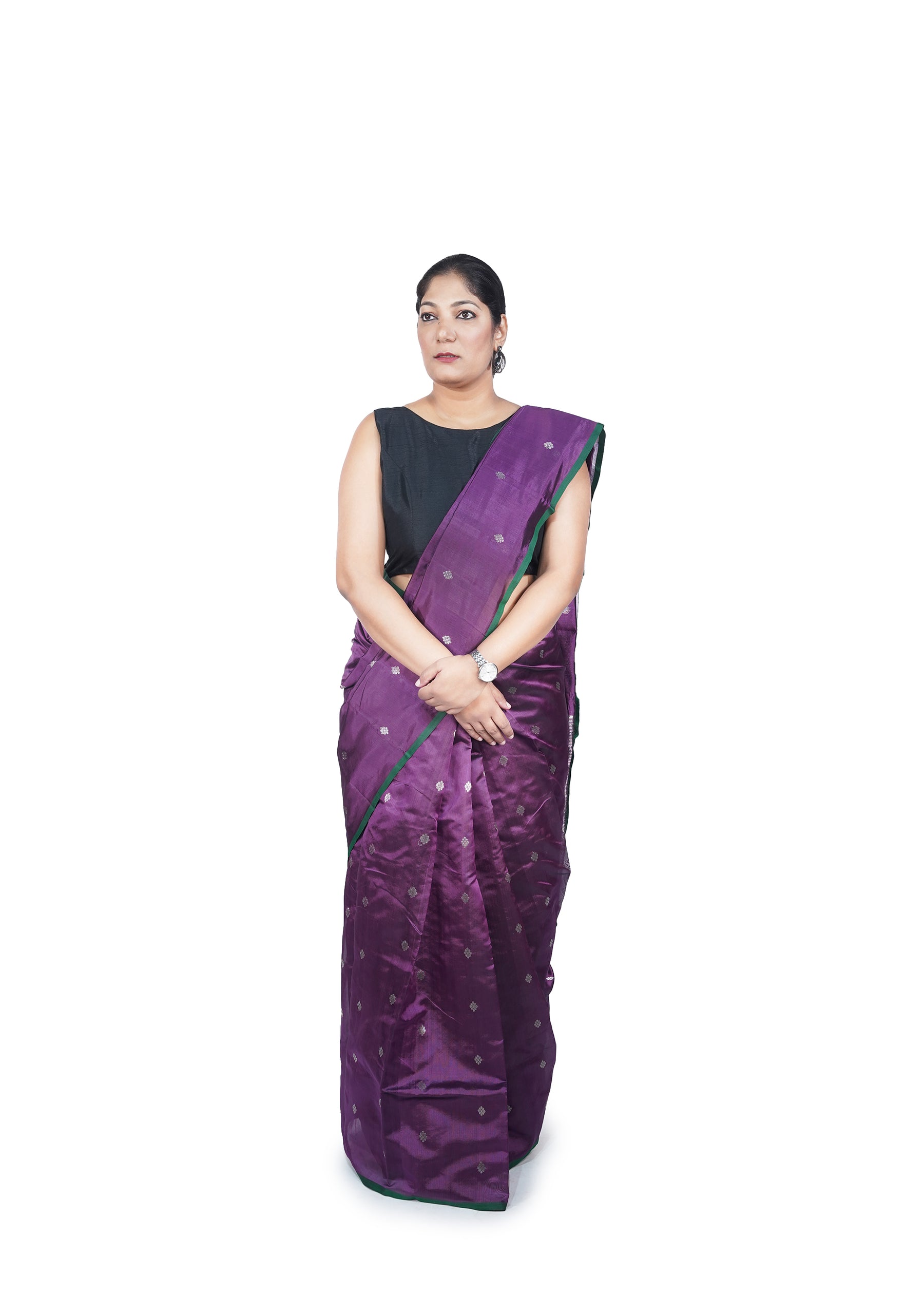 Purple Chanderi Silk Saree With Silver Motif