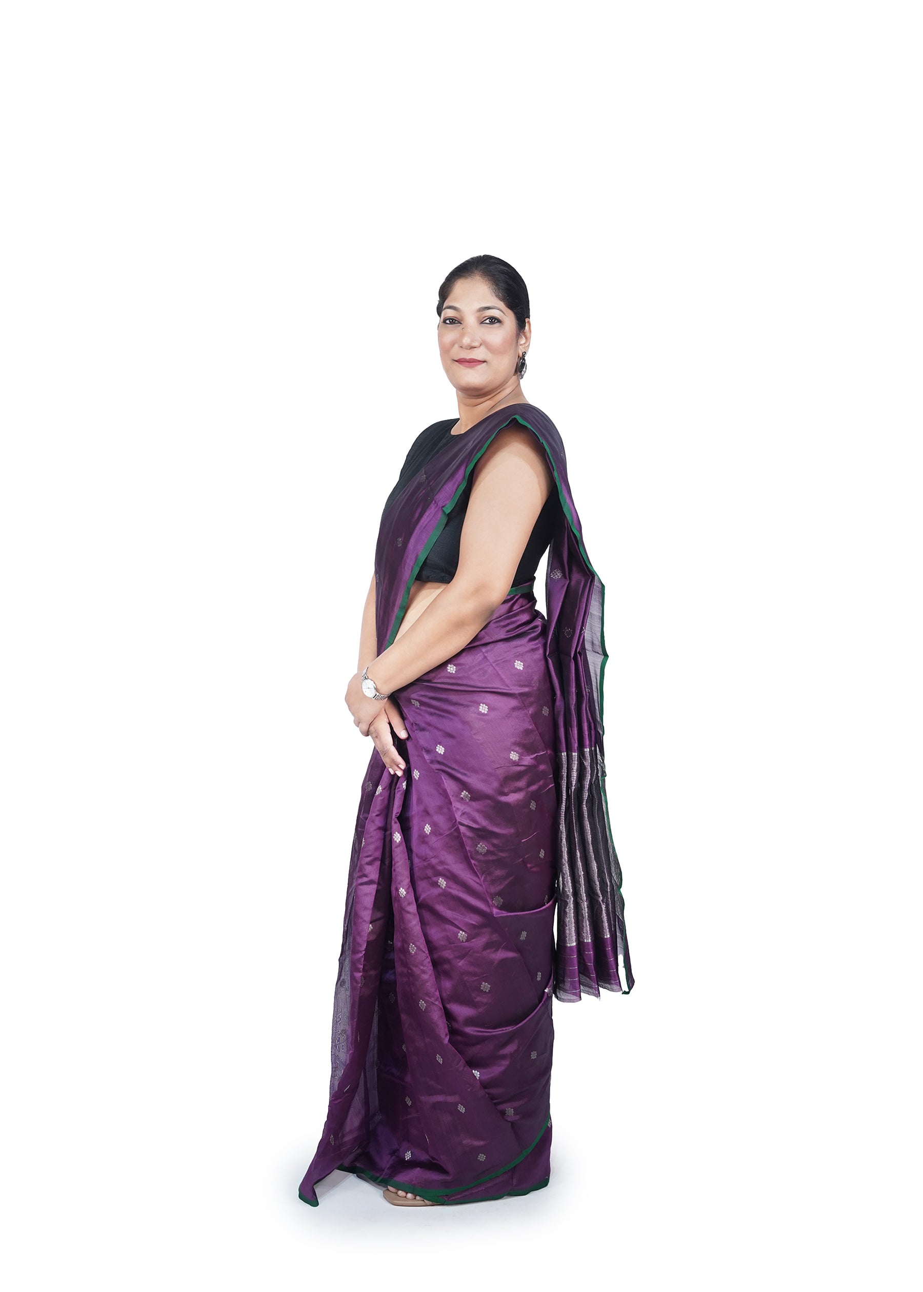 Purple Chanderi Silk Saree With Silver Motif