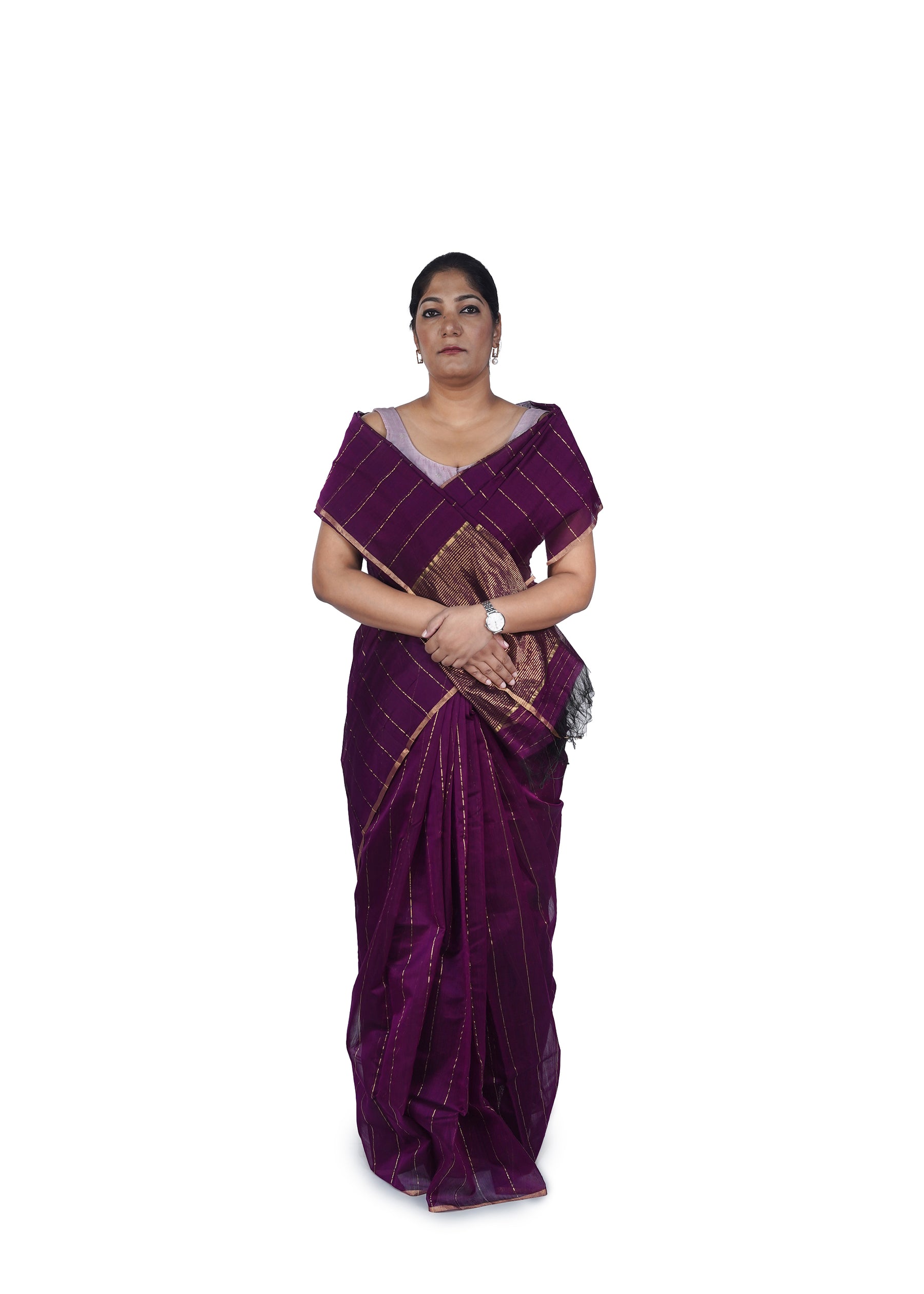 Purple With Golden Stripes Chanderi Cotton Silk Saree