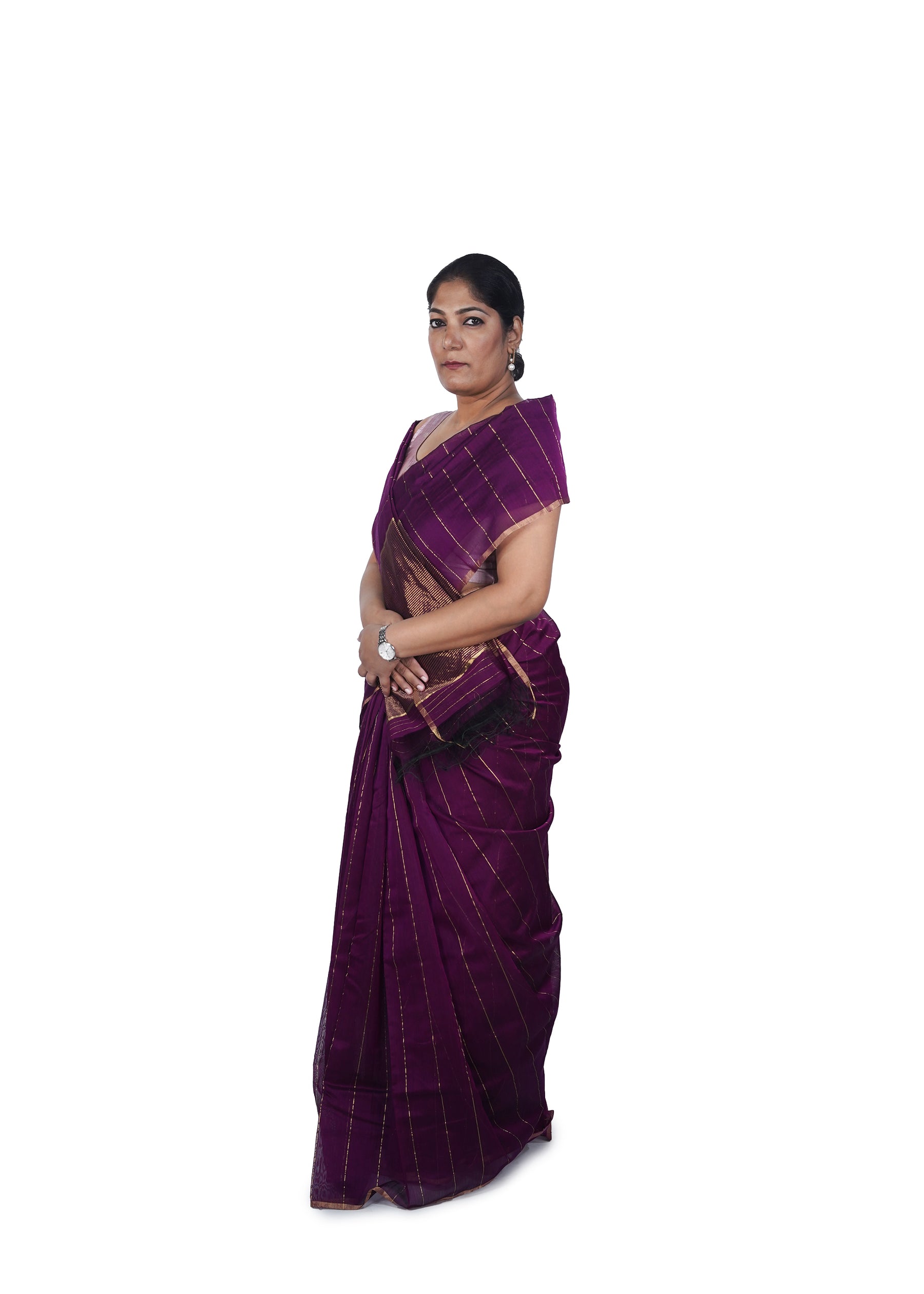 Purple With Golden Stripes Chanderi Cotton Silk Saree