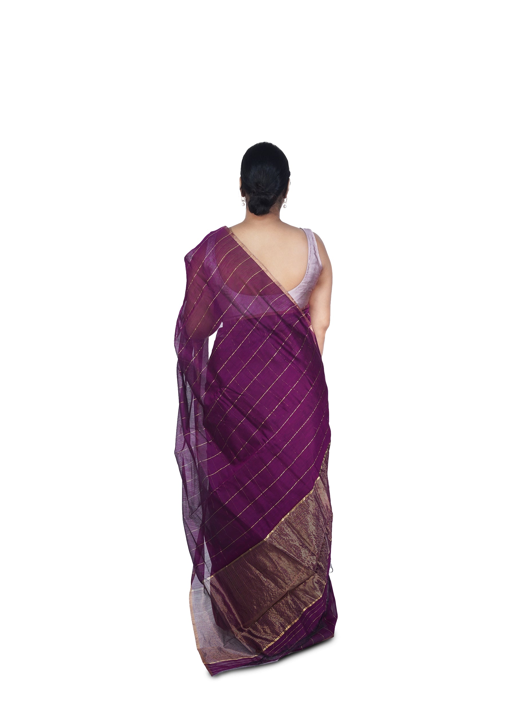 Purple With Golden Stripes Chanderi Cotton Silk Saree