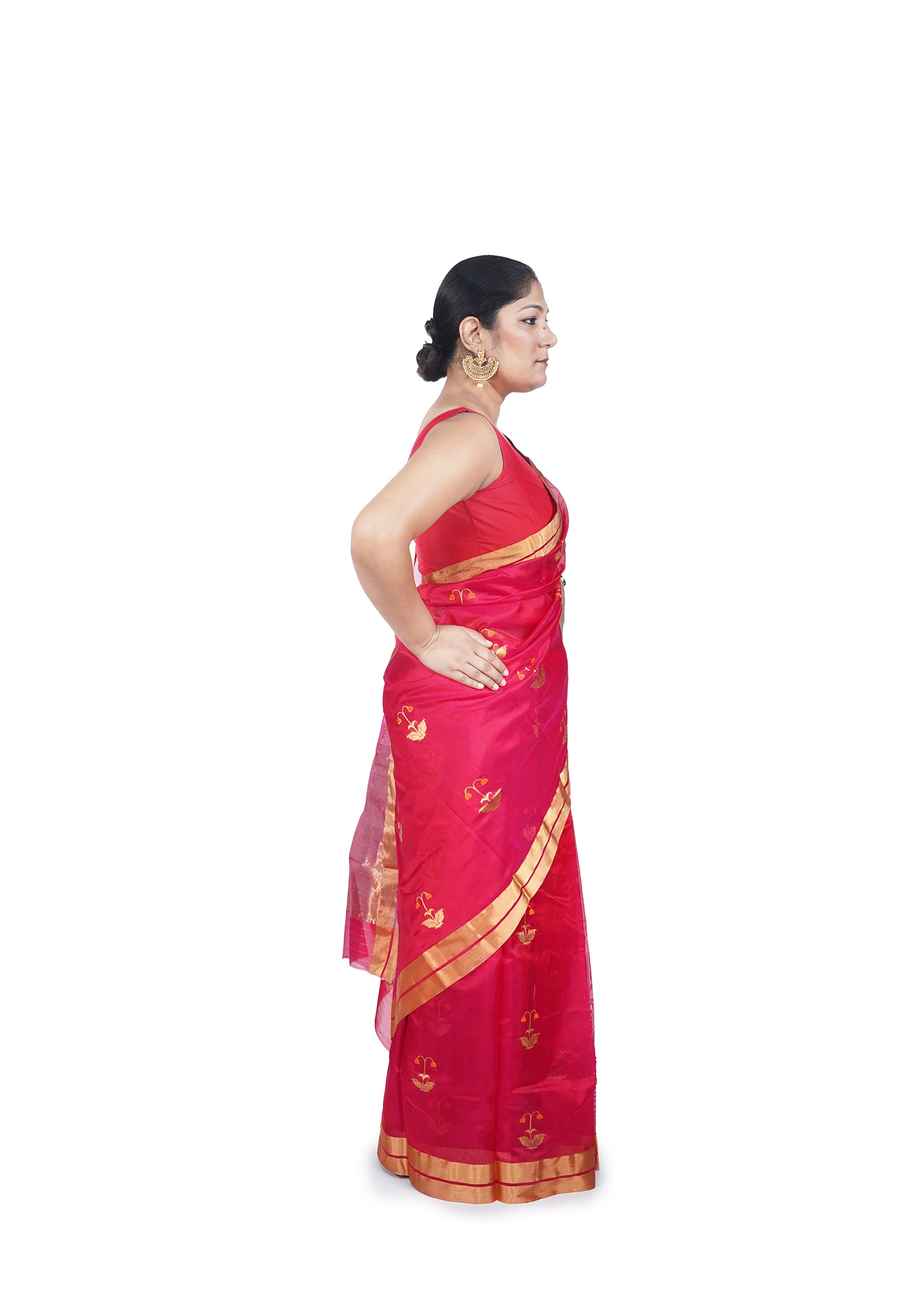 Red Floral Motif Chanderi Silk Saree