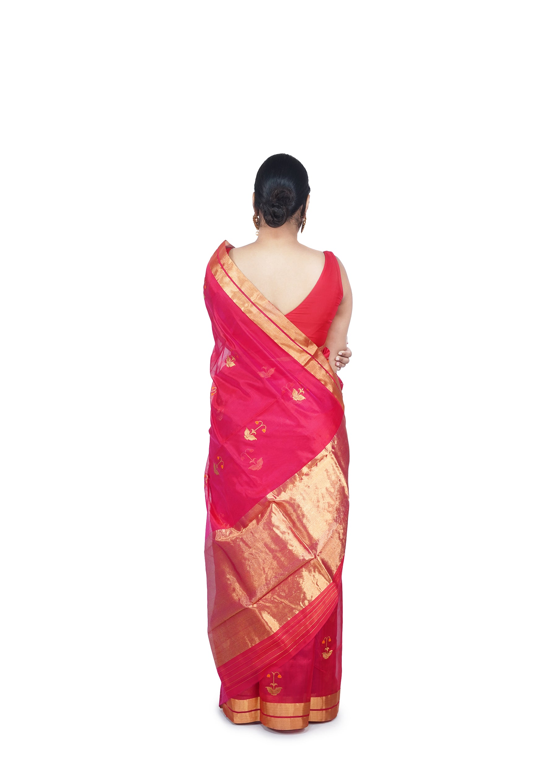 Red Floral Motif Chanderi Silk Saree
