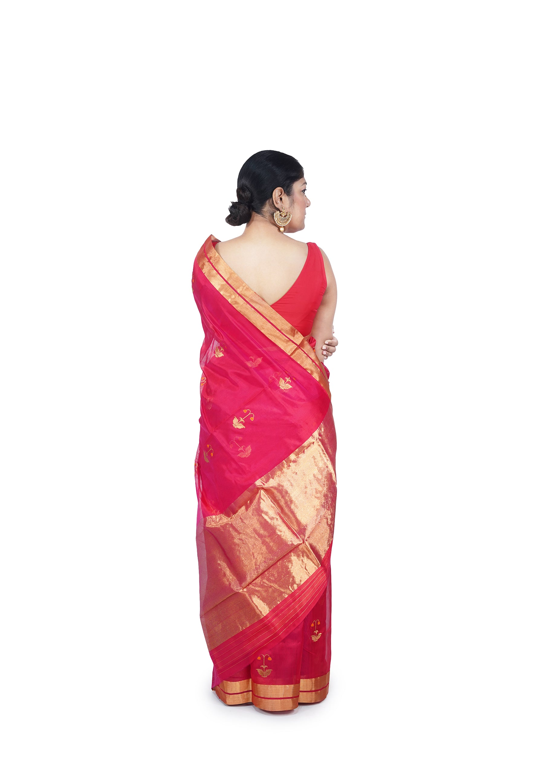 Red Floral Motif Chanderi Silk Saree