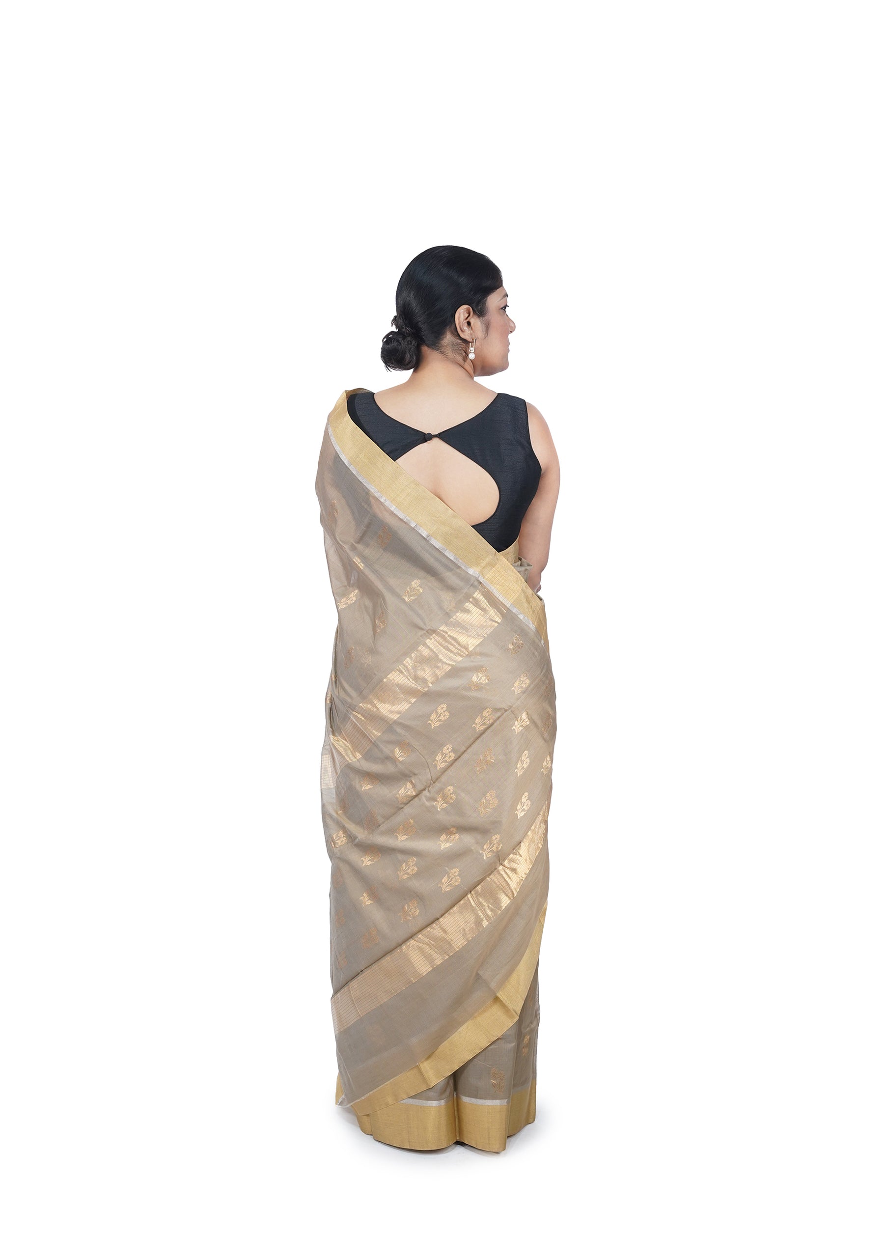 Taupe Biege With Golden Motif Chanderi Cotton Silk Saree