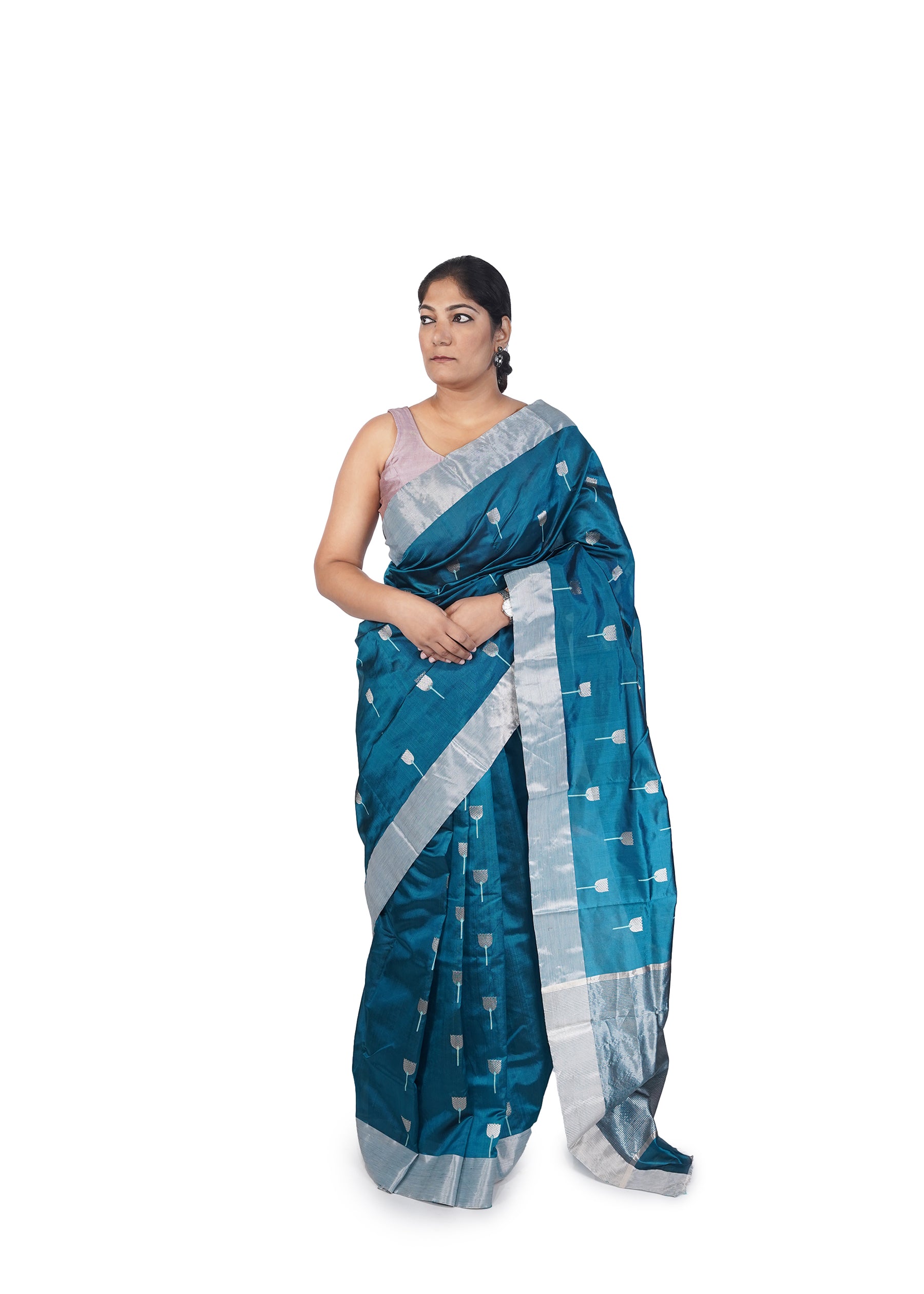 Teal Blue Chanderi Silk Saree