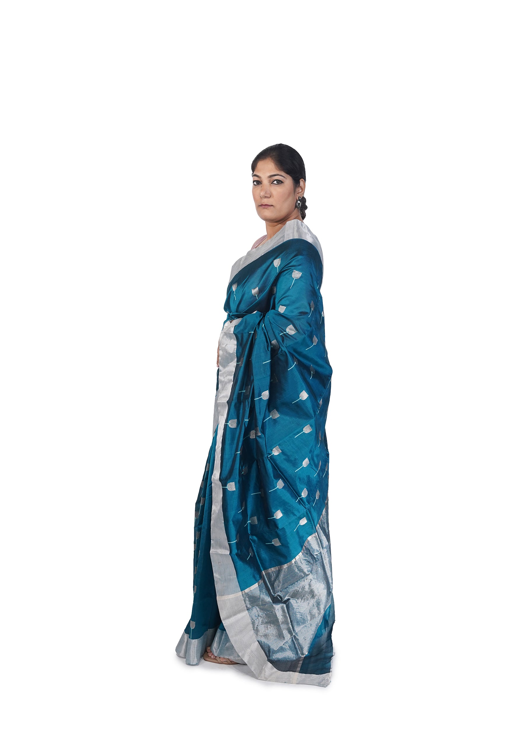 Teal Blue Chanderi Silk Saree