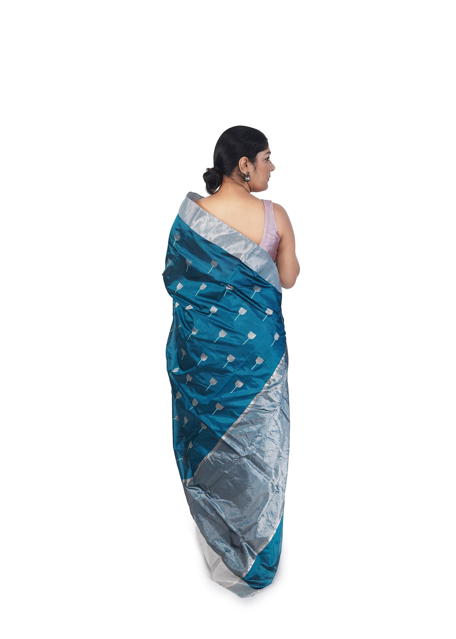 Teal Blue Chanderi Silk Saree